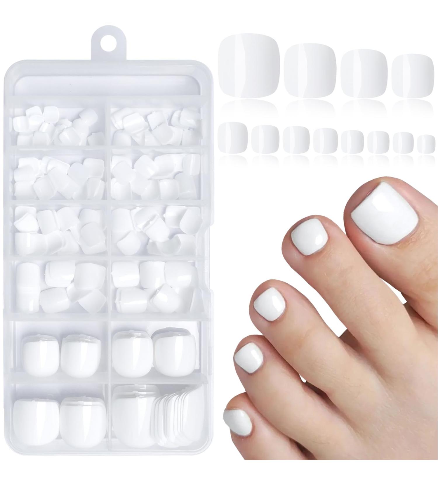 240PC Press On Toenails for Women - Acrylic Short Fake Toe Nails with Glue & Adhesive Tabs - White False Toenail Tips - Buy Online on GoSupps.com