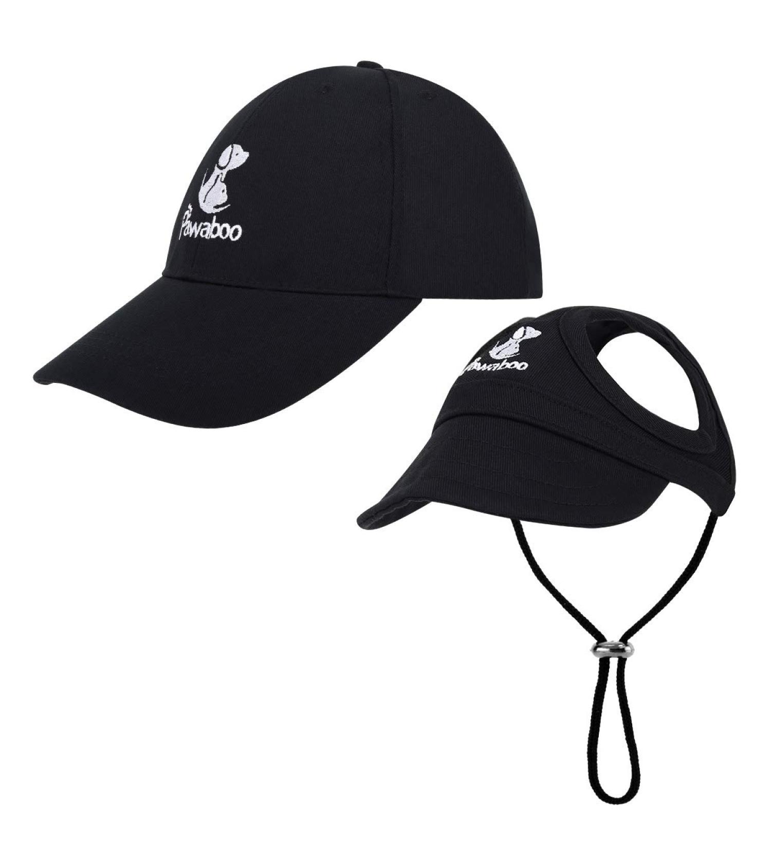 Pawaboo Pet Baseball Cap - 2-Pack Adjustable Sun Hats for Dogs | Medium Black Pet Family Hats with Ear Holes & Chin Straps - Outdoor Sun Protection - Buy Online on GoSupps.com