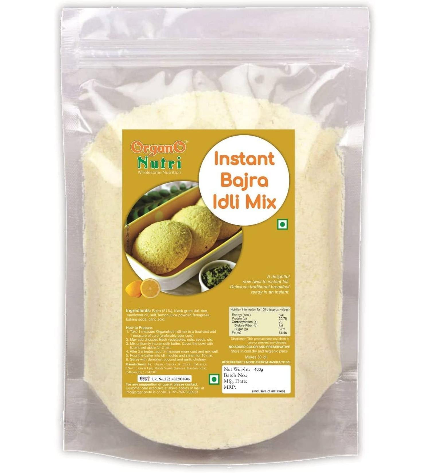 AOZA Organo Nutri Instant Bajra (Pearl Millet) Idli Mix 400g - Buy Online on GoSupps.com