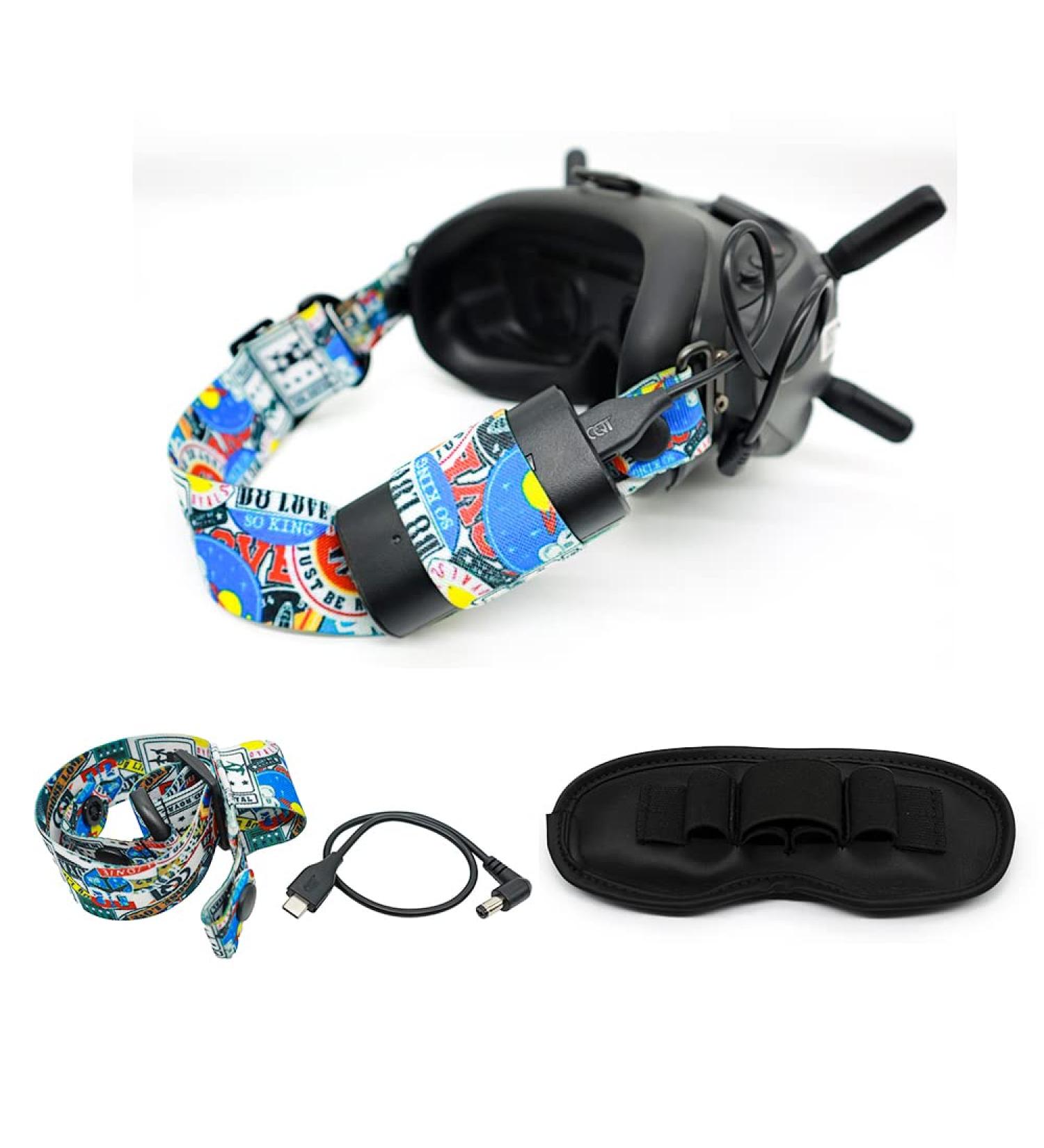 Adjustable Detachable Head Strap for DJI FPV Goggles V2 - Graffiti Color Headband with 30cm Power Supply Line + 3 in 1 Storage Pad - Buy Online on GoSupps.com