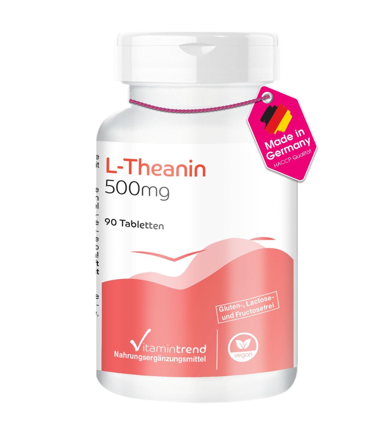 L-Theanine 500mg | 3-Month Supply | Vegan Amino Acid Supplements | 90 Bioavailable Tablets | High-Dose Safe Dosage | Vitamin Trend Germany - Buy Online on GoSupps.com