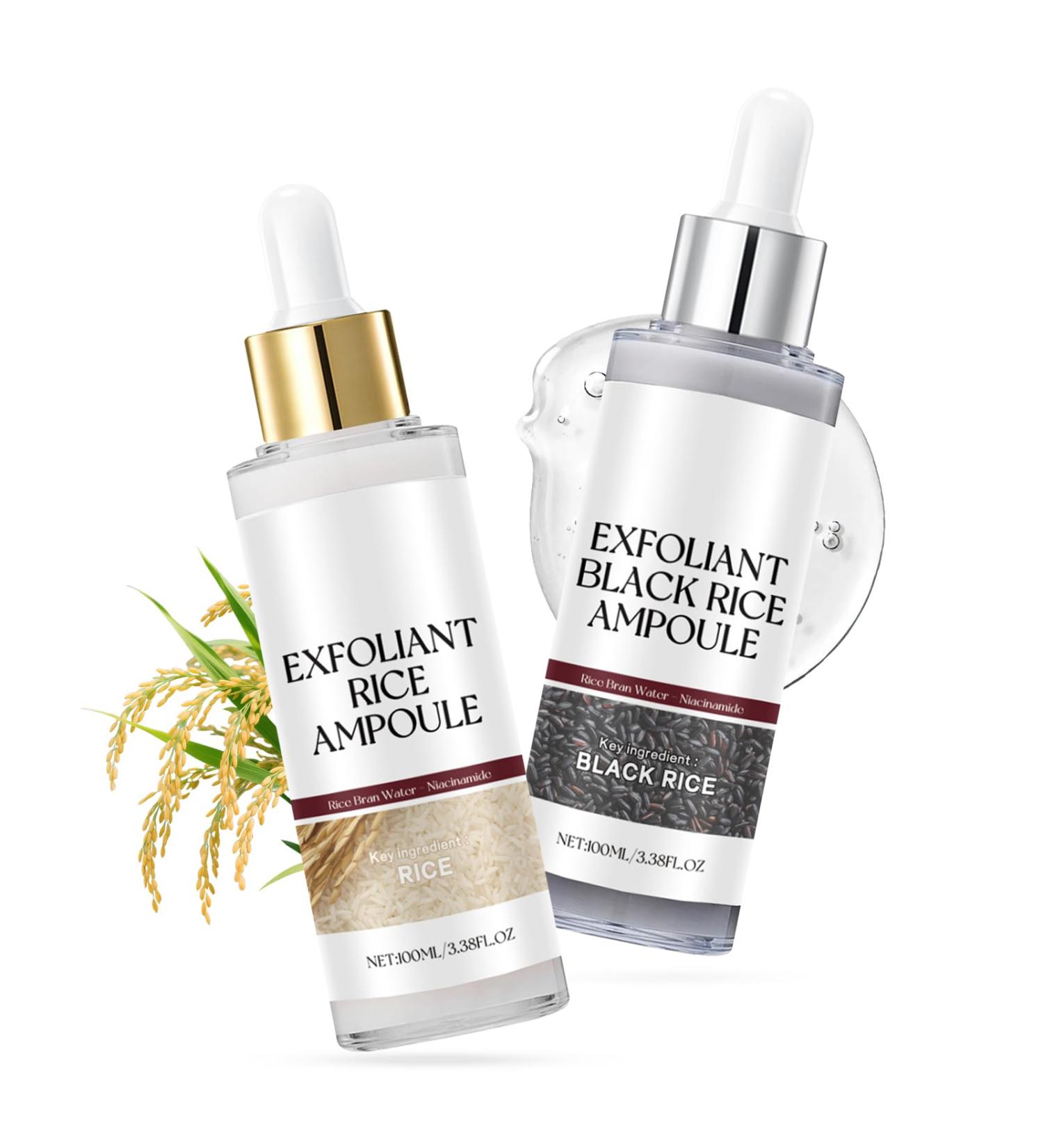 2PCS Rice Exfoliating Ampoule Set Black & White Rice Brightening Duo for Glowing Skin | Gentle Peel + Pore Minimizing & Deep Hydration - Buy Online on GoSupps.com