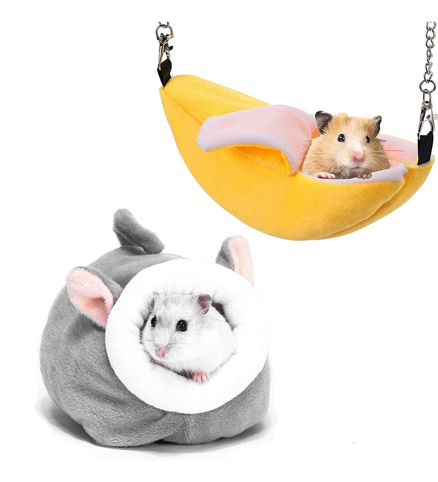 HzNzYHD Mini Hamster Bed with Winter Rat Hanging Hammock Banana Soft Warm Fleece Hamster Cave Nest for Small Animal - Buy Online on GoSupps.com