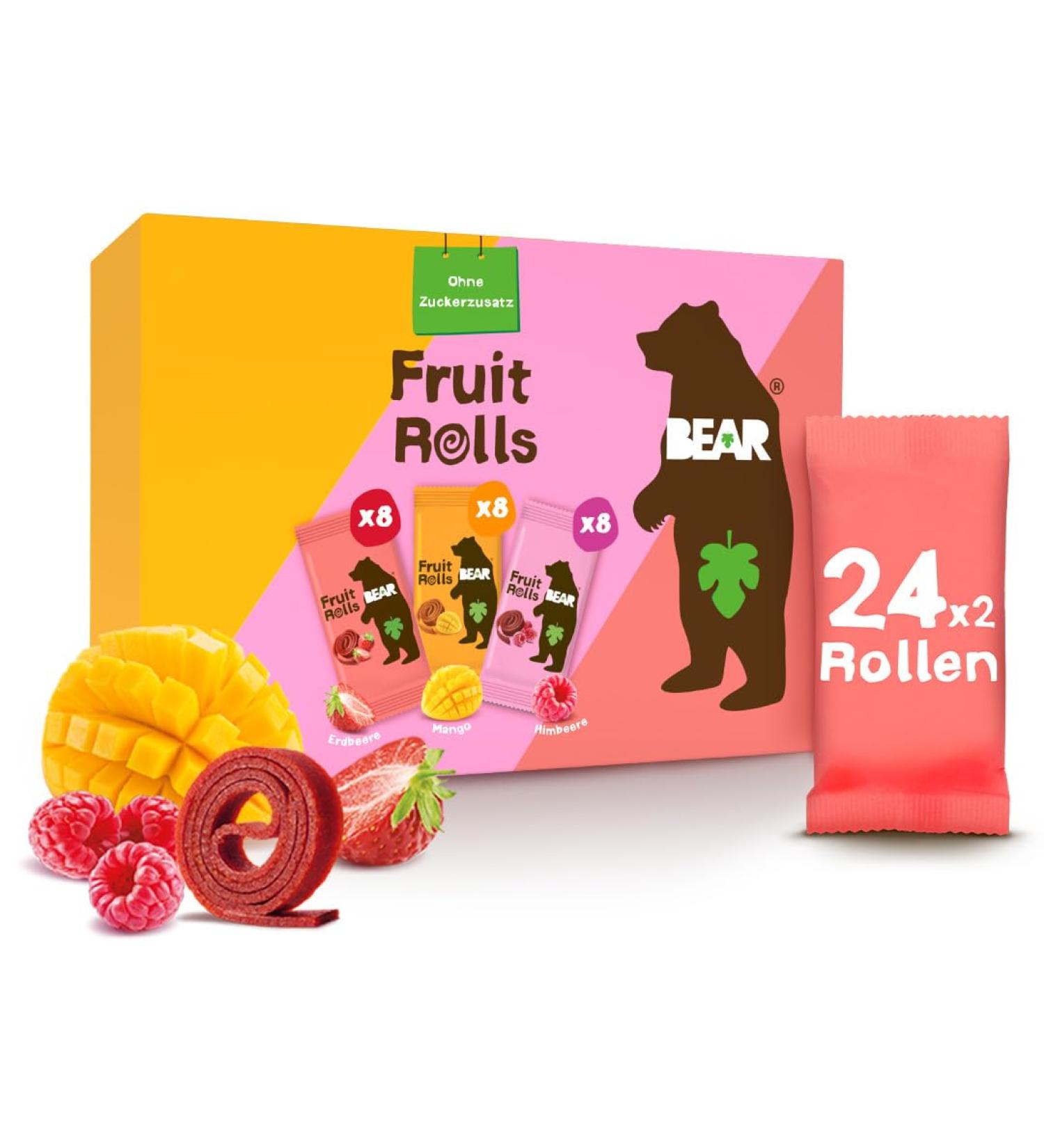 Bear Fruit Rolling Mixbox | 100% Natural Healthy Snack | No Added Sugar | 24 Bags x 20g | Ideal for Kids & Adults | 480g - Buy Online on GoSupps.com