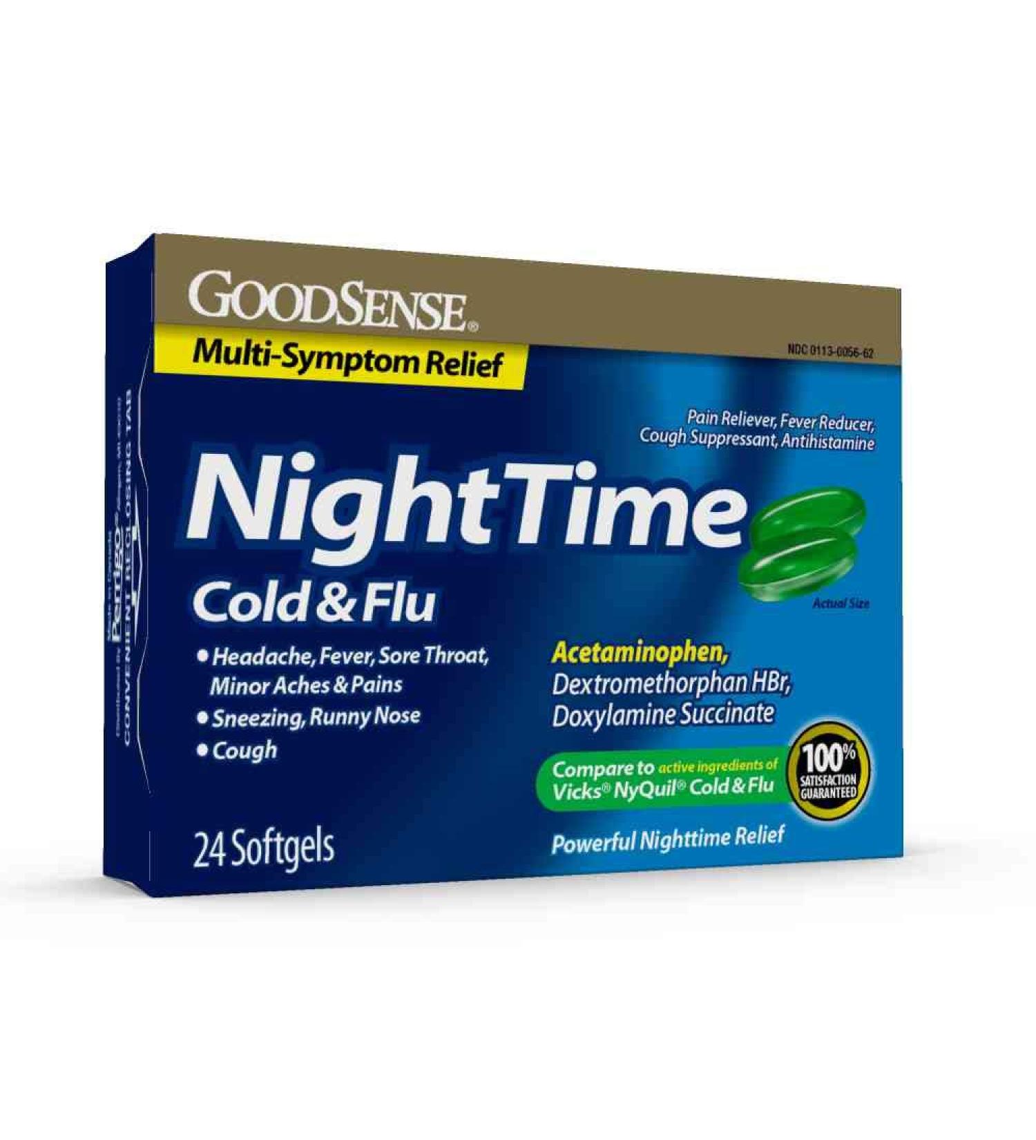 GoodSense Nighttime Cold & Flu Softgels - 24 Count - Aches and Pains Relief for Cold & Flu - Buy Online on GoSupps.com