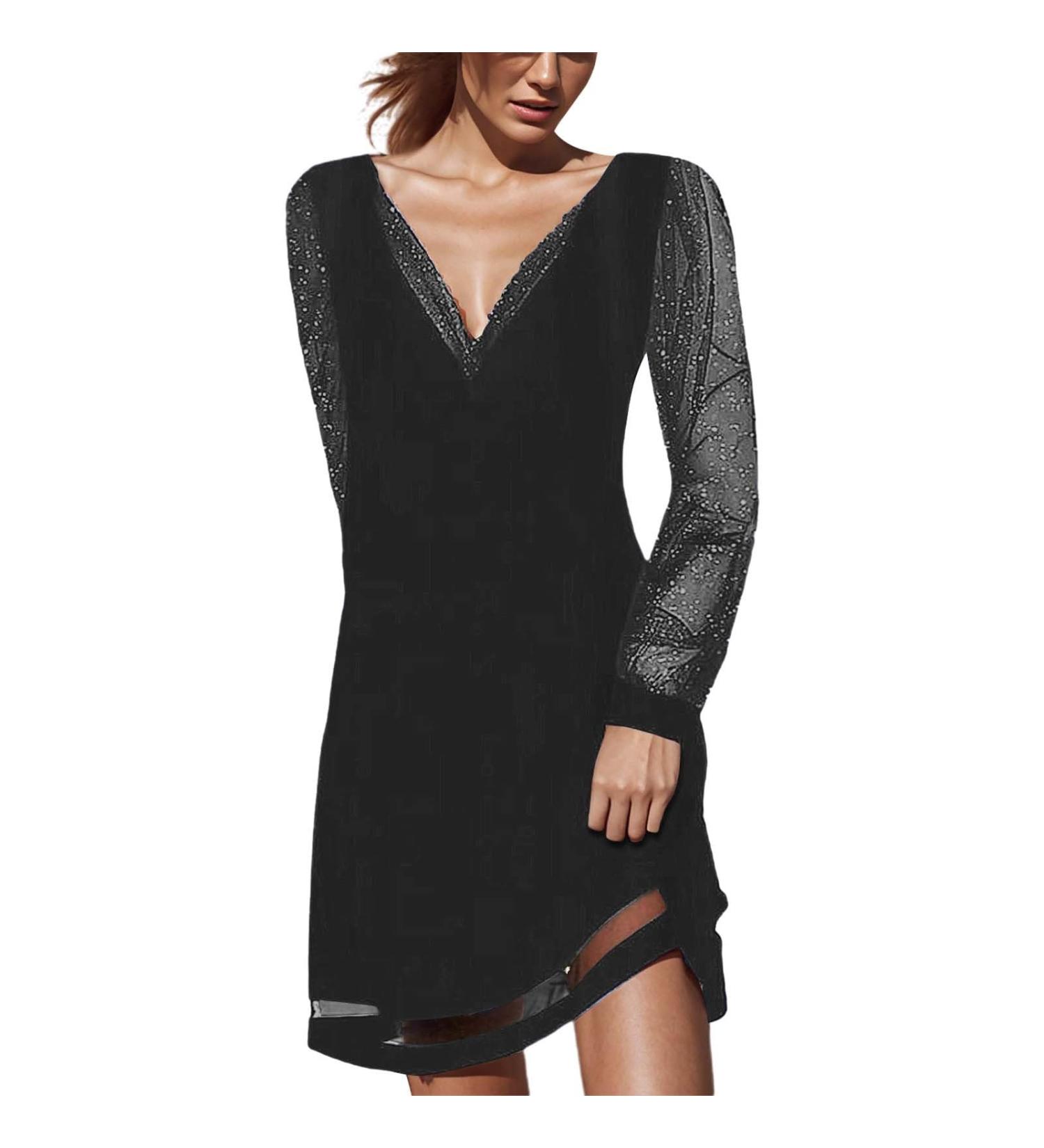 Shop Hanxiulin Women's Glitter Evening Dresses | Party & Cocktail Dresses in Black - Stylish Sequin Leisure Dresses - Buy Online on GoSupps.com