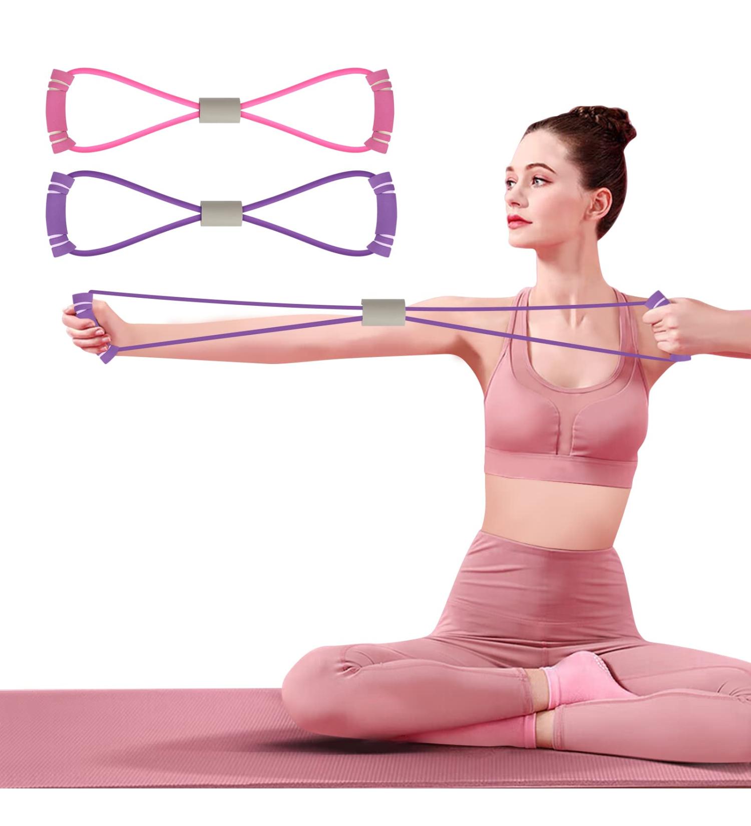 FYY Figure 8 Resistance Bands - Yoga Stretch Band for Home Workout Physical Therapy & Strength Training - Pink & Purple Fitness Equipment - Buy Online on GoSupps.com