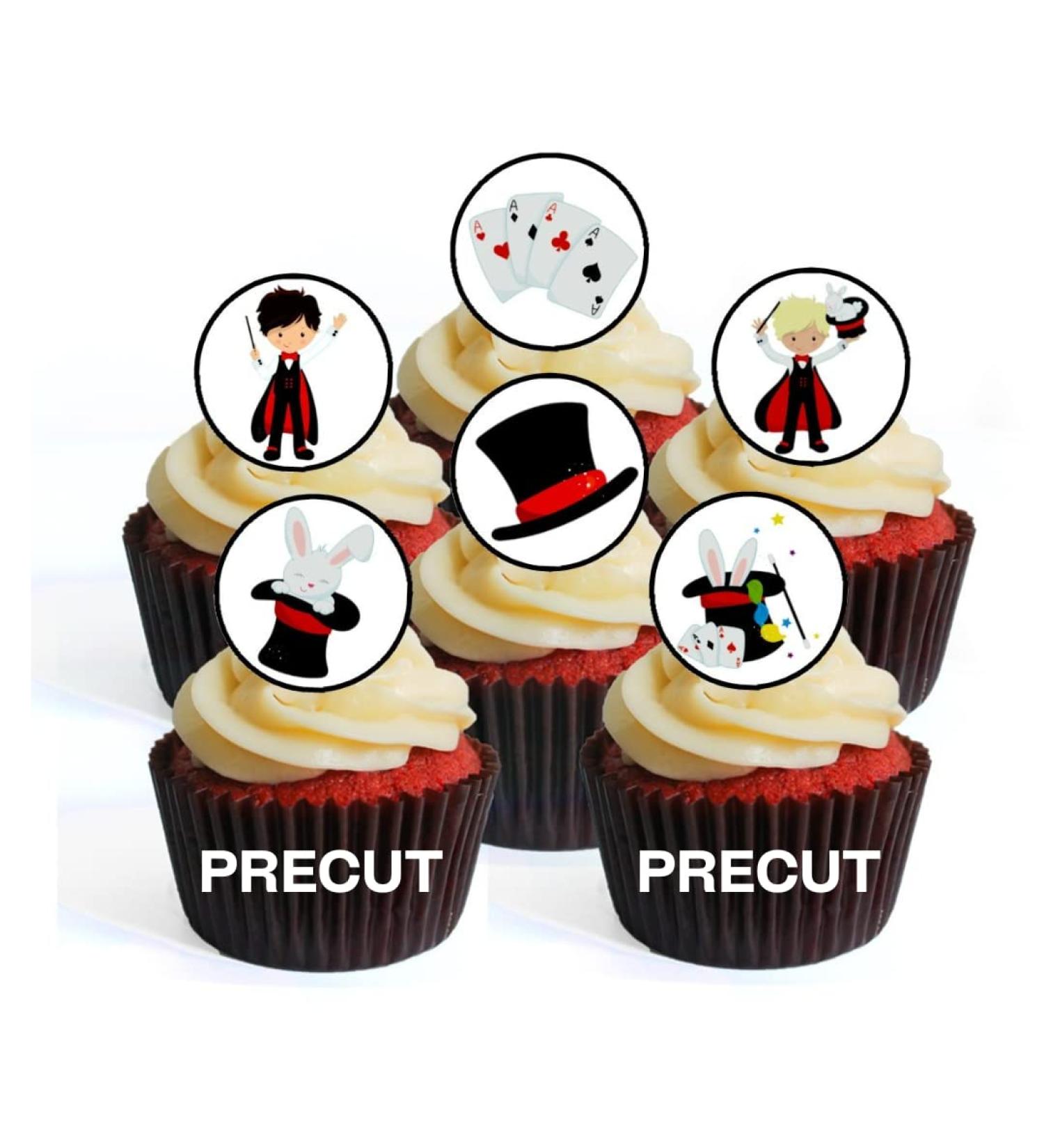 PRECUT 24 Magician Boy Theme Edible Cupcake Toppers - Premium Thickness SWEETENED VANILLA - Stand Up Disc Wafer Cake Decorations - Buy Online on GoSupps.com