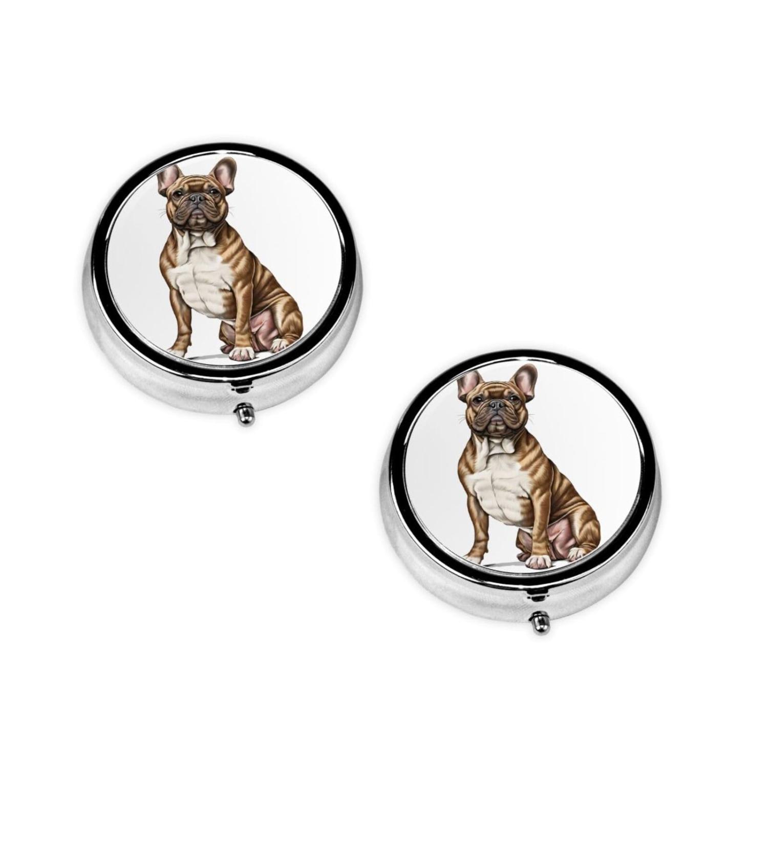 French Bulldog Mini Round Pill Box - 3 Compartment Portable Pill Organizer for Travel Home & Office - Buy Online on GoSupps.com