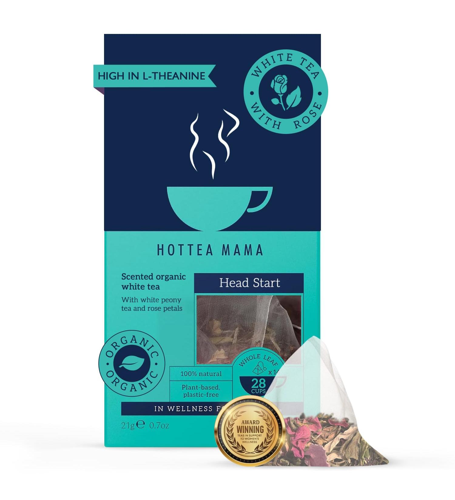 HOTTEA MAMA | Head Start | R sistez au Craquement de la Caf ine | Th Blanc Biologique et Rose | 14 Sachets de Feuilles Enti res Biod gradables (28 Tasses de Th ) - Buy Online on GoSupps.com