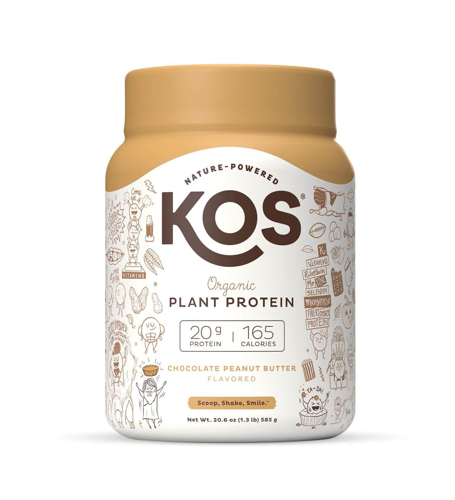 KOS Organic Chocolate Peanut Butter Plant Protein Powder 1.28 lb - Vegan, Non-GMO - Buy Online on GoSupps.com