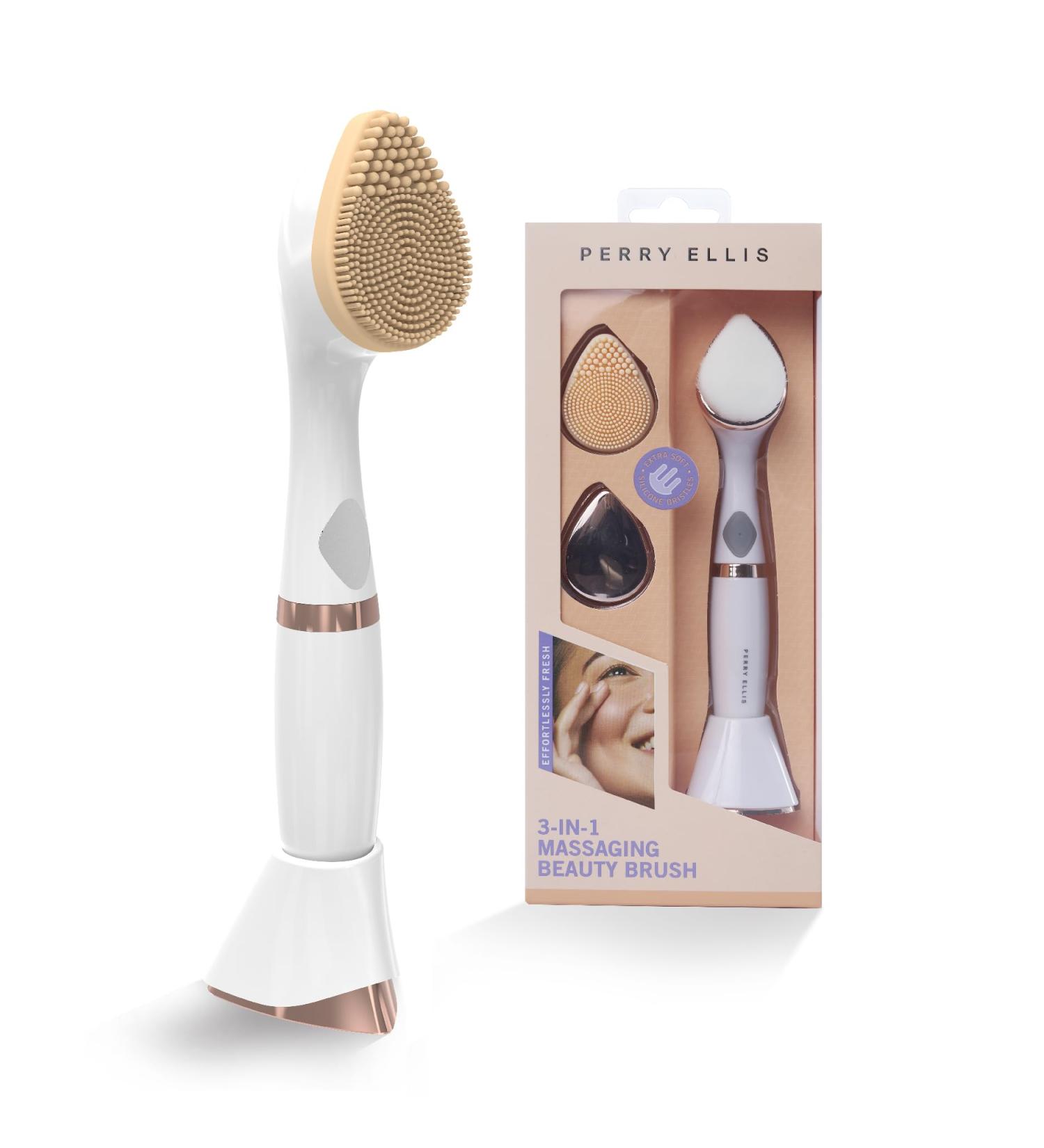 Perry Ellis 3-in-1 Massaging Beauty Brush for Women | Eye Massager & Facial Cleansing Brush | Battery Operated Skin Care Tool - 3 Modes for Makeup & Skincare - Buy Online on GoSupps.com