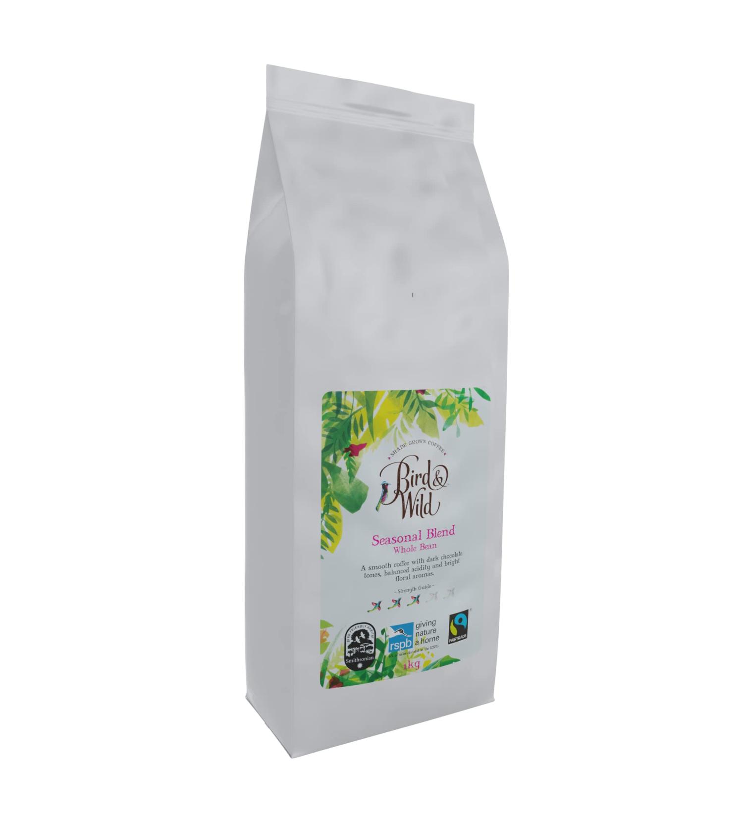 Bird & Wild Medium Roast Seasonal Blend Organic Fairtrade Shade Grown Bird Friendly Coffee Whole Bean Coffee Net Weight 1kg - Buy Online on GoSupps.com