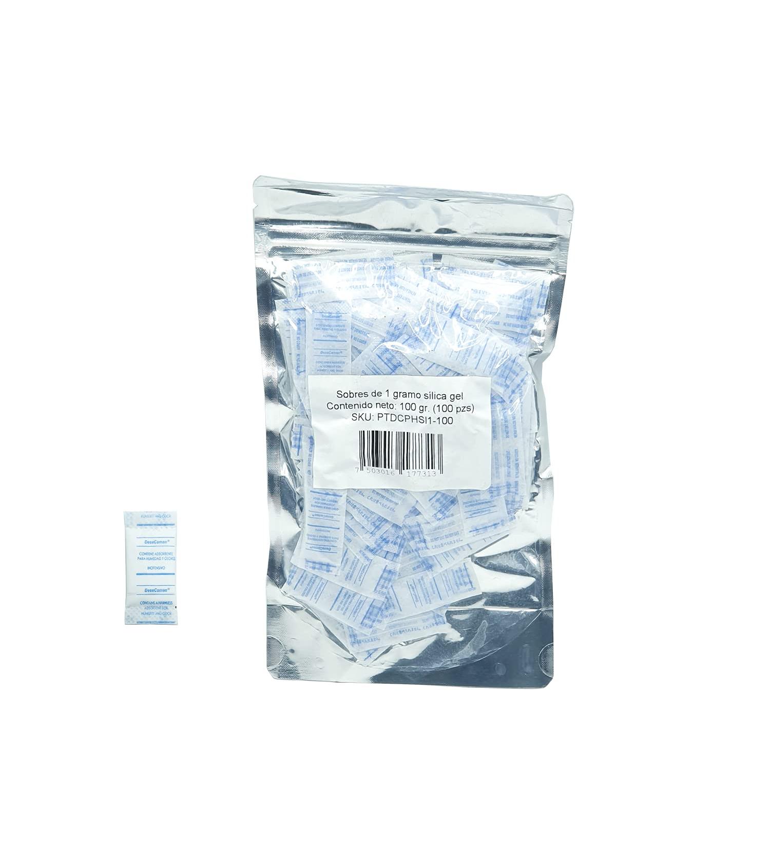 Desecamen Silica Gel Packets - Non-Toxic Dehumidifier & Moisture Absorber - Food Quality (100 Pack 1g Each) - Ideal for International Shipping - Buy Online on GoSupps.com