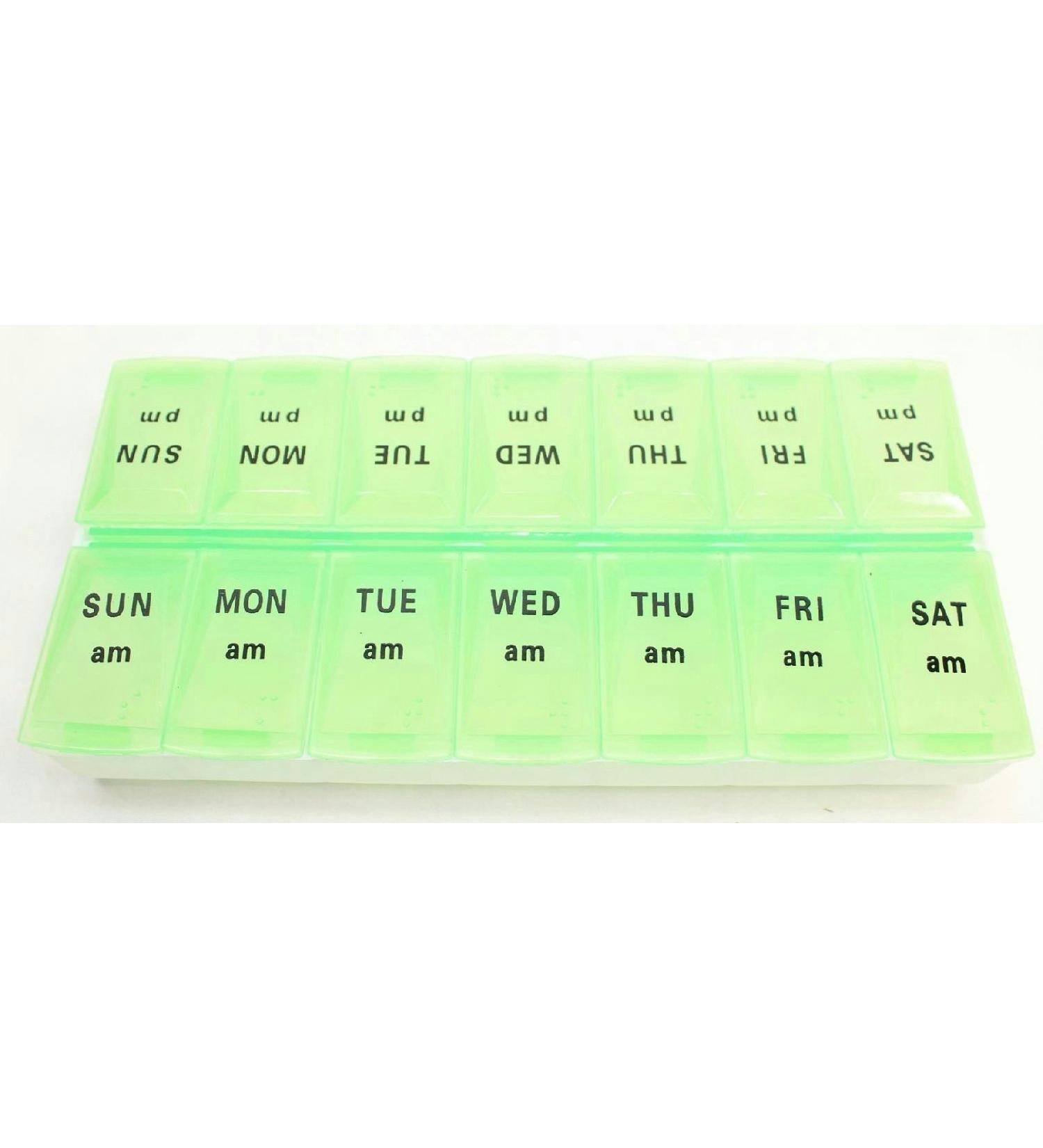 Assured 7-day Pill Organizer Weekly Medication Organizer Tray (AM & PM) Green