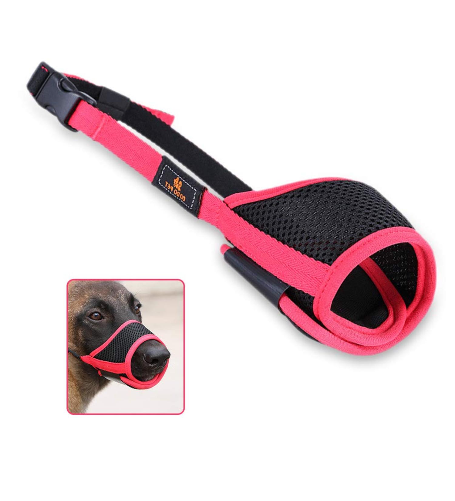 Andiker Dog Mouth Cover Mesh Muzzle - Adjustable Loop & Soft Pad - Training Muzzle for Barking, Biting, Chewing - Red-Black M - Buy Online on GoSupps.com