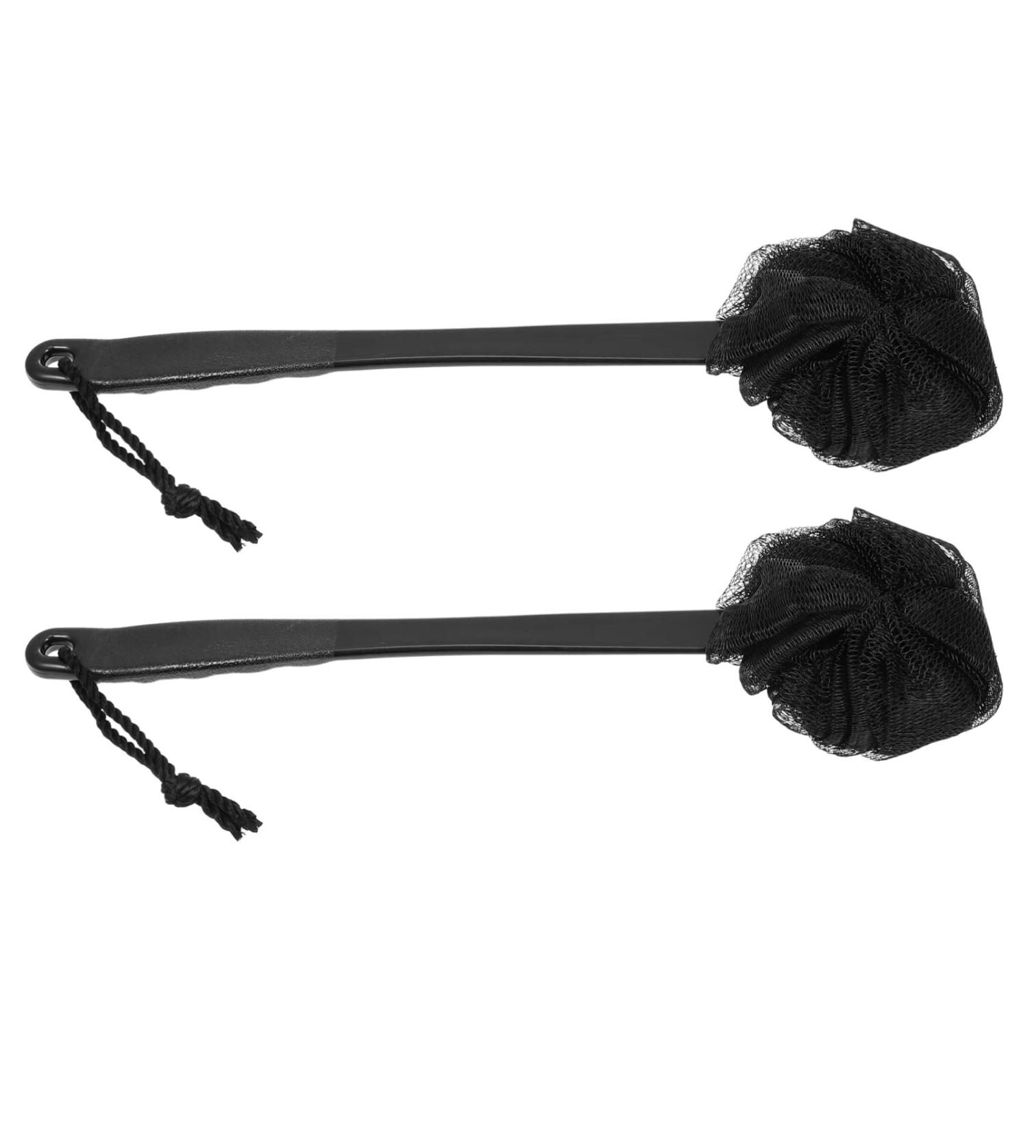 SOLUSTRE 2pcs Black Long Handle Back Loofah Shower Brush Set - Soft Nylon Mesh, Exfoliating Lufas for Men and Women - Bath Sponge Scrubber - Buy Online on GoSupps.com