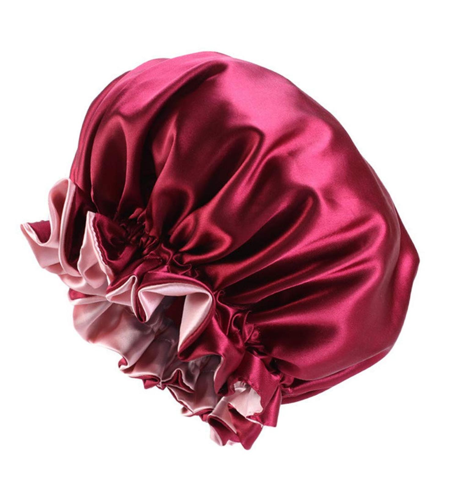 Double Layer Wine Red Satin Bonnet Cap for Women - Curly Hair Silky Bonnet Wrap for Sleeping - Buy Online on GoSupps.com