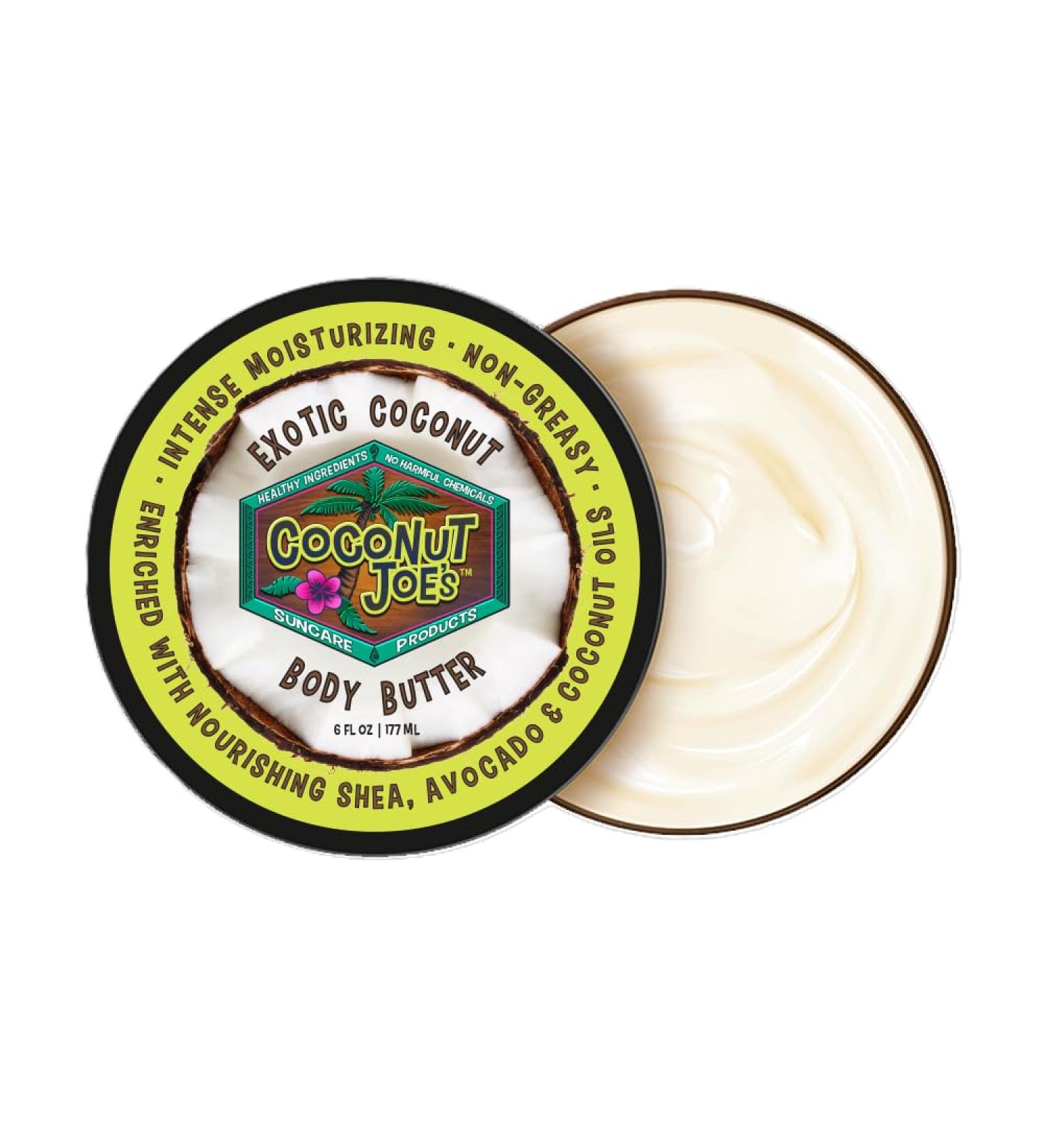 Exotic Coconut Body Butter from Coconut Joe's Intense Moisturizing with Shea Avocado & Coconut Oil All-Natural & Organic Non-Greasy Formula 6oz Jar - Buy Online on GoSupps.com