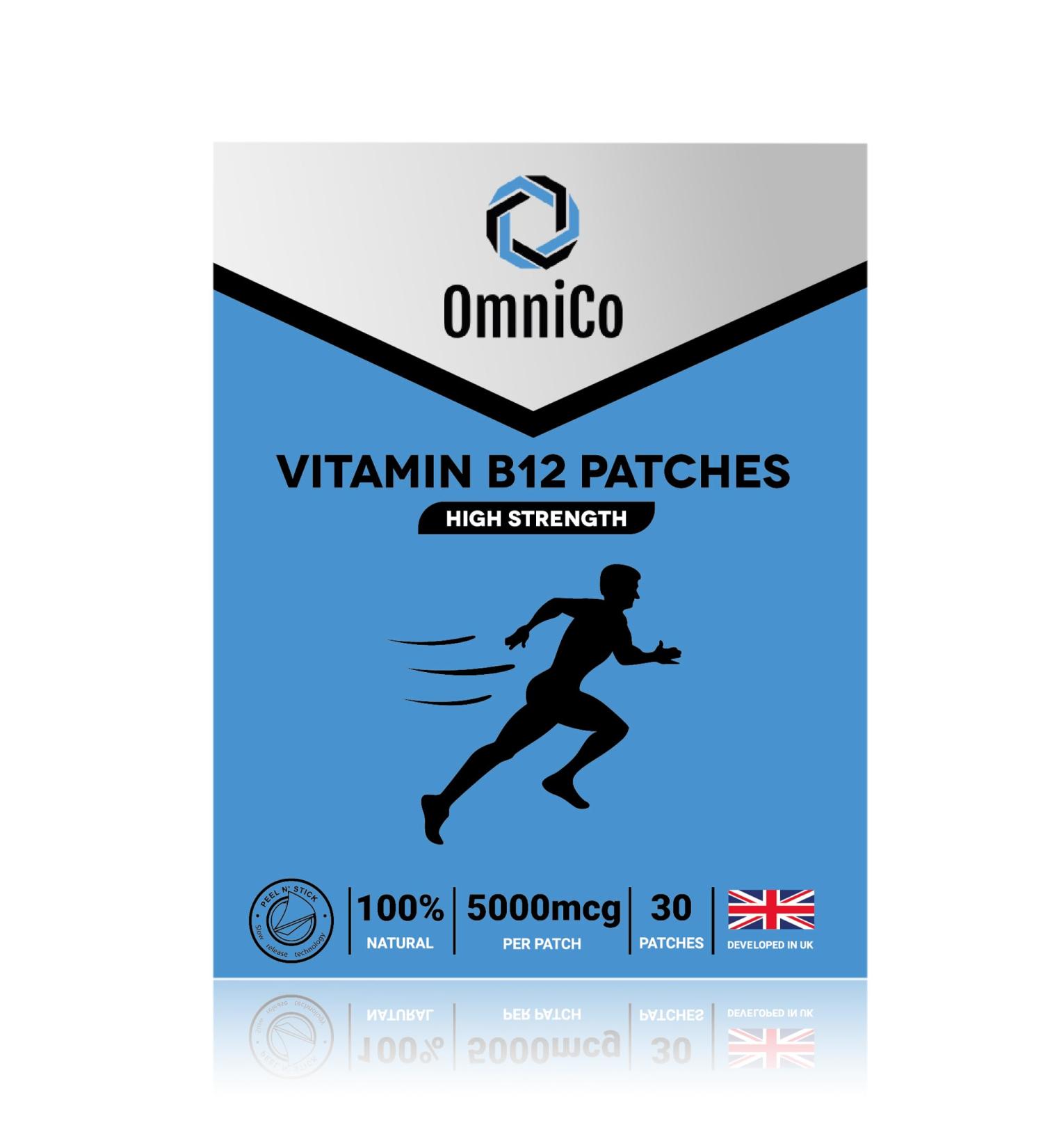 OmniCo Vitamin B12 Patches 5000mcg - 7 Months Supply - High Strength Transdermal Patches - Natural, Vegan & Vegetarian - Buy Online on GoSupps.com