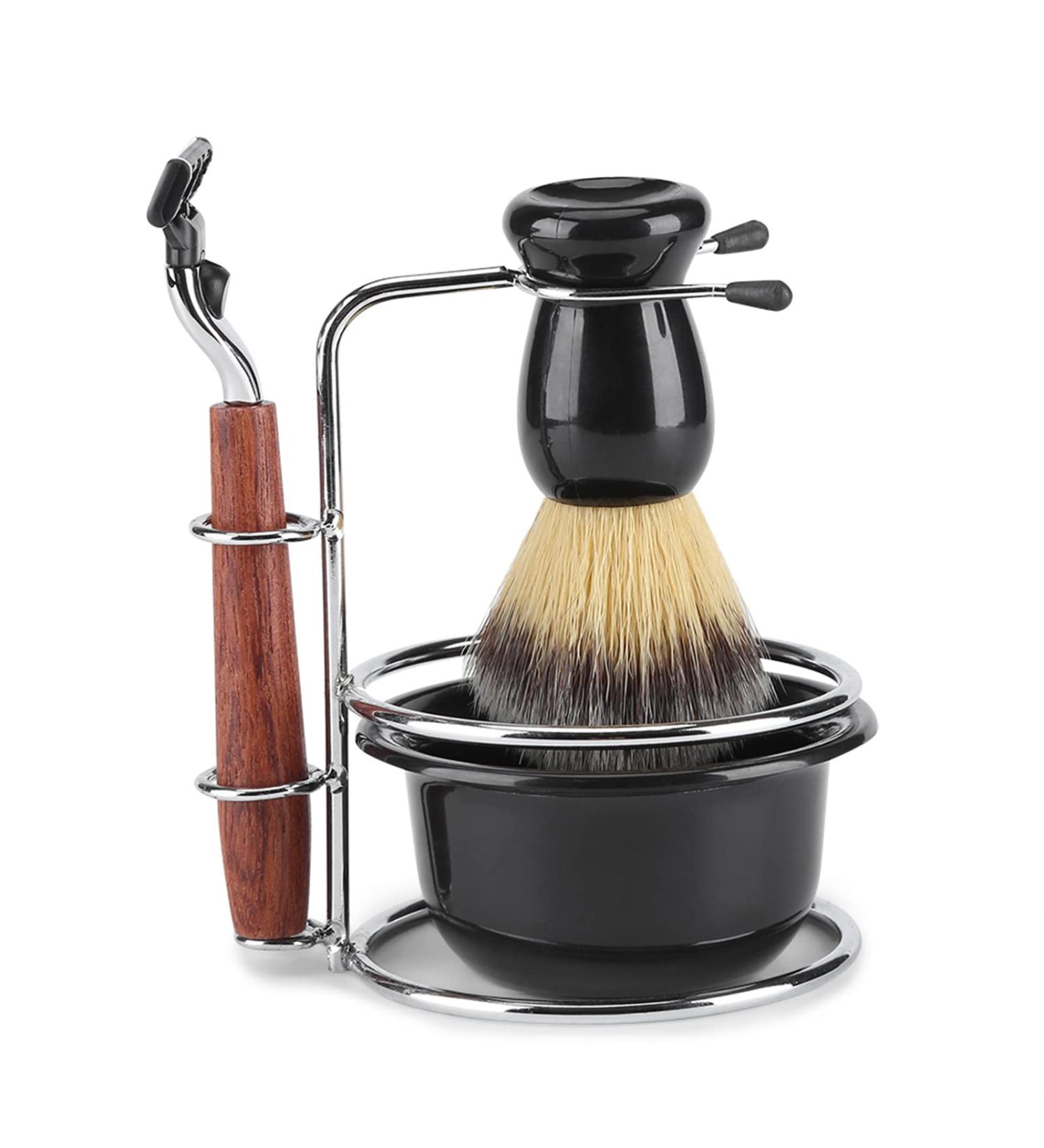 LIYJTK 4-Piece Stainless Steel Shaving Set - Manual Razor Brush & Bowl with Stand - Premium Grooming Kit for Men - Buy Online on GoSupps.com