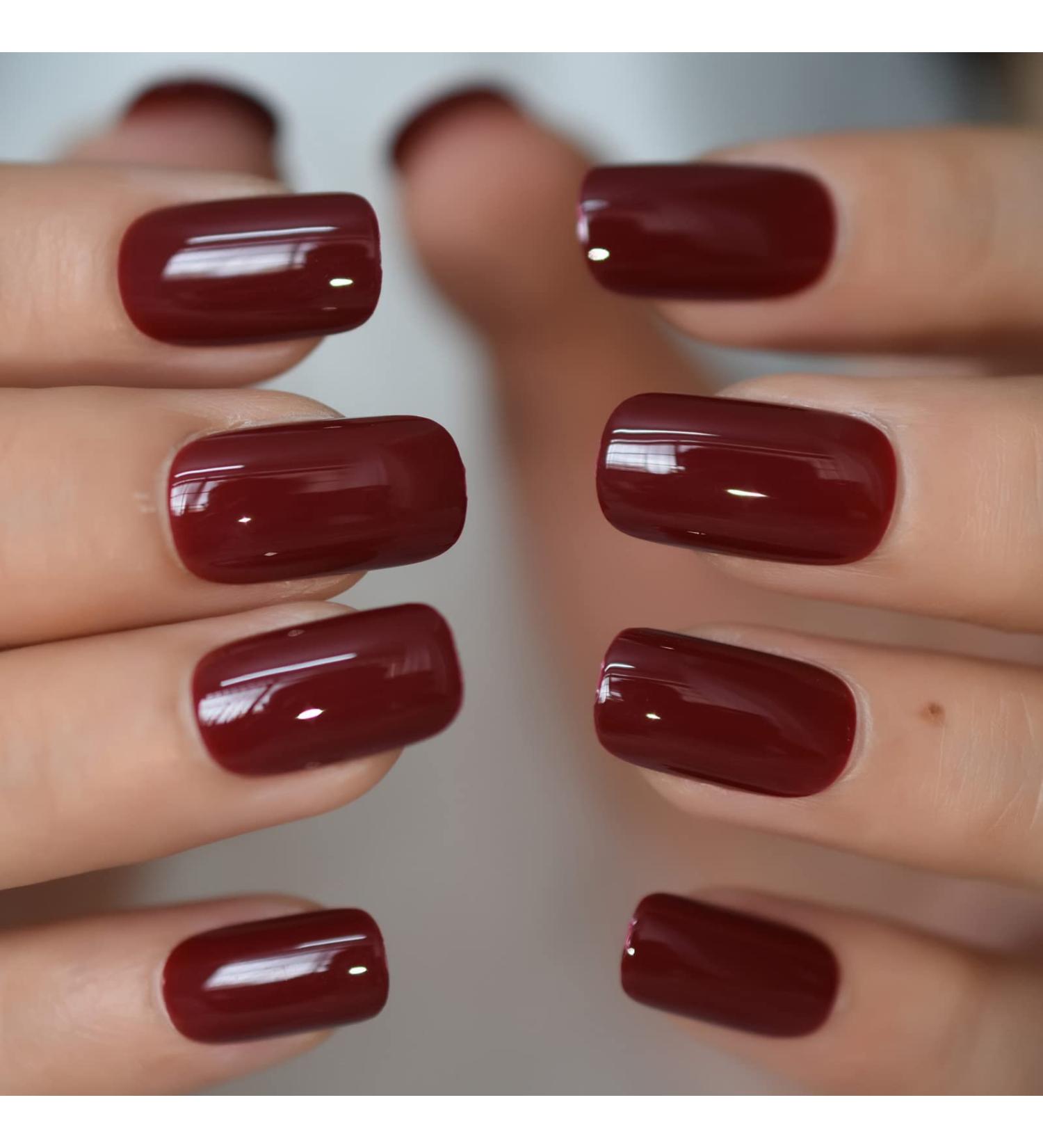 Medium Square Acrylic Artificial Nails for Women & Girls - Shiny & Durable 24-Piece Set | No Drying Time | Classic Nail Art - Buy Online on GoSupps.com