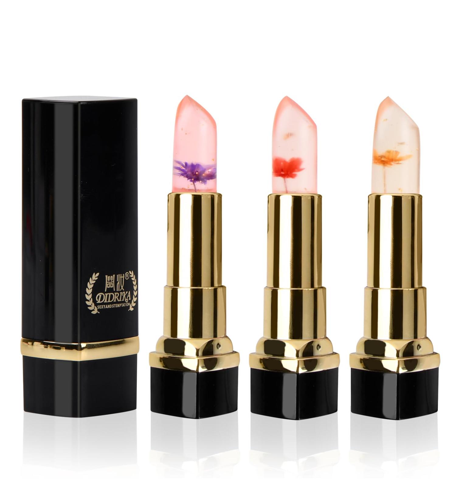 Natuce 3pcs/Set Flower Jelly Lipstick Set Magic Color Changing Jelly Lipstick Flowers Transparent Lip Balm Long Lasting Moisturizer Waterproof Lip Balm - Buy Online on GoSupps.com