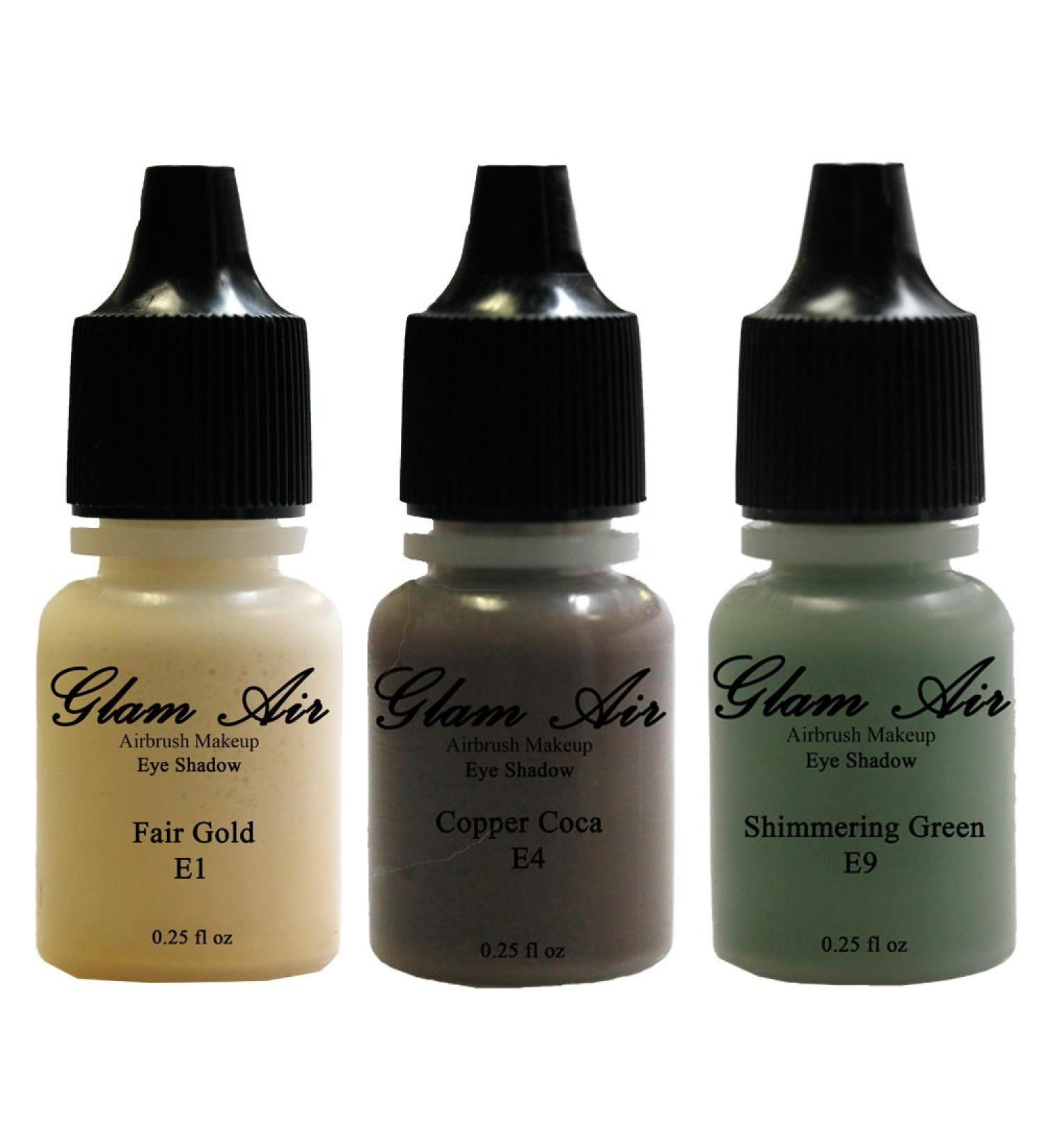 Glam Air Set of 3 Colors-shimmery Green Copper Cocoa & Fair Gold Airbrush Water-based 0.25 Fl. Oz. Bottles of Eyeshadow Shimmery Green Copper Cocoa Fair Gold - Buy Online on GoSupps.com