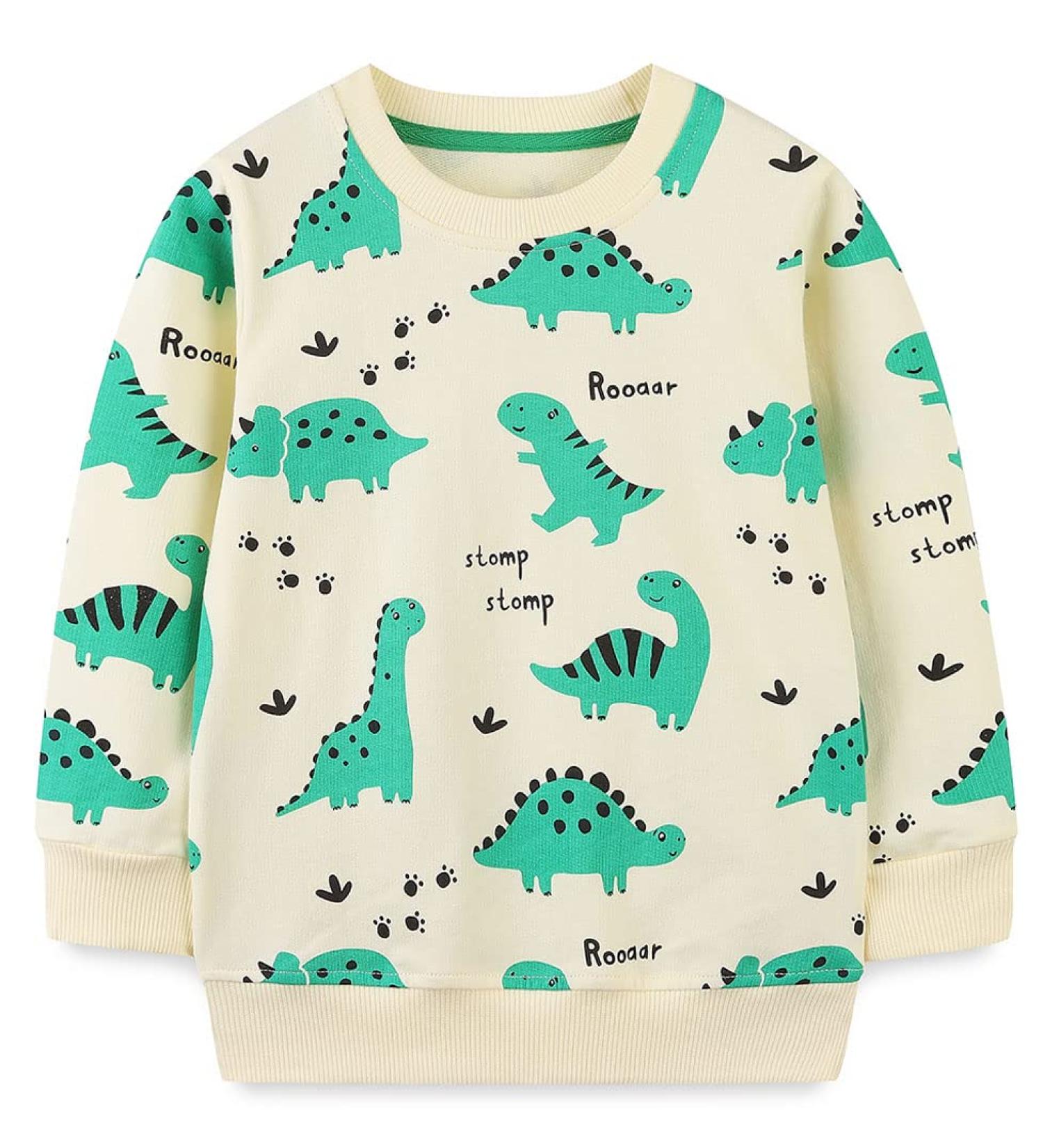Dinosaur Sweatshirt for Boys | Cotton Long Sleeve Pullover for Kids 1-2 Years | Toddler Girls Shirts | Baby Clothes 1-8 Years - Buy Online on GoSupps.com