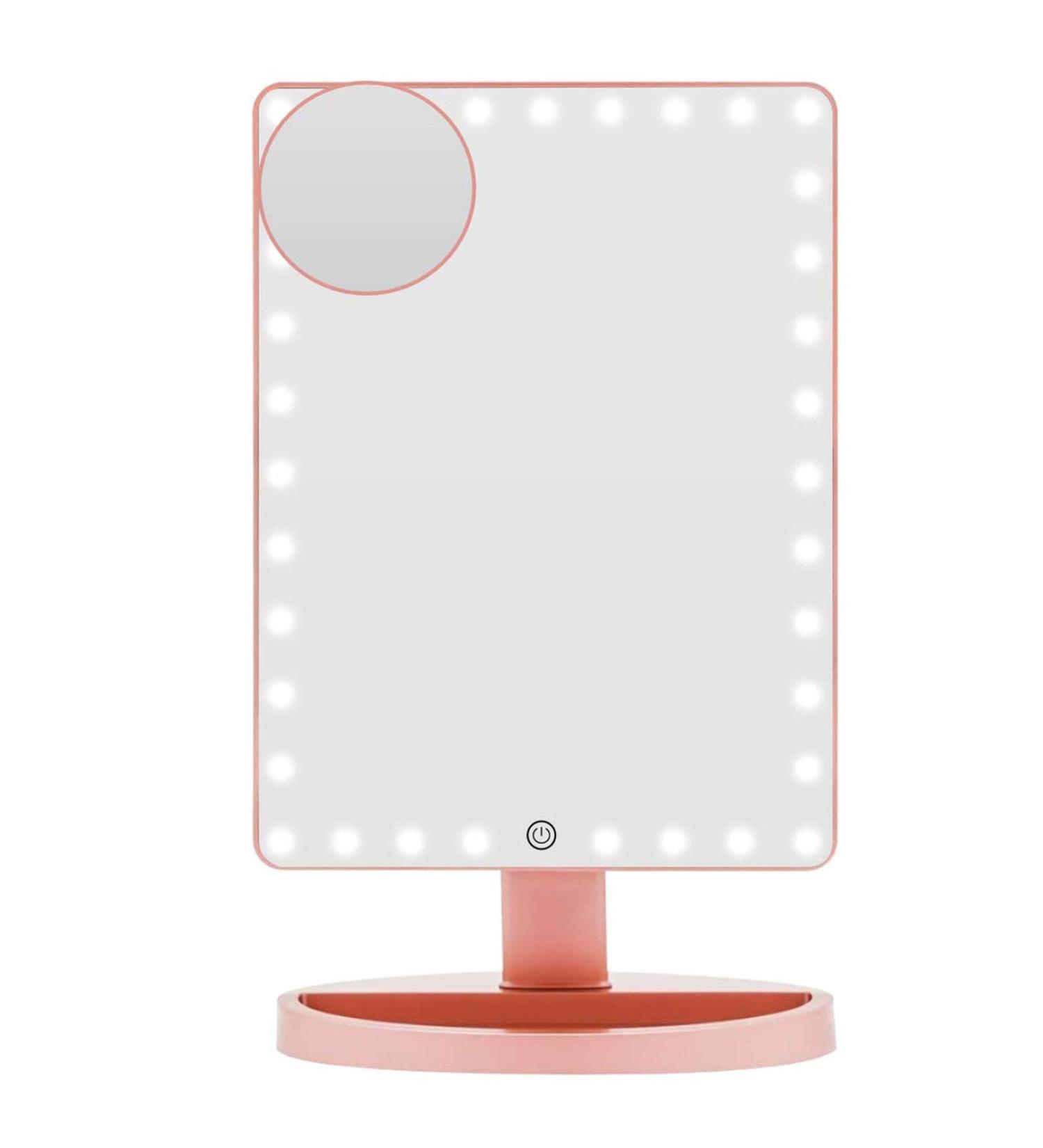 Extra Large LED Lighted Makeup Mirror with 10X Magnification, Touch Screen Dimmable, 360 Rotation - Rose Gold - Buy Online on GoSupps.com
