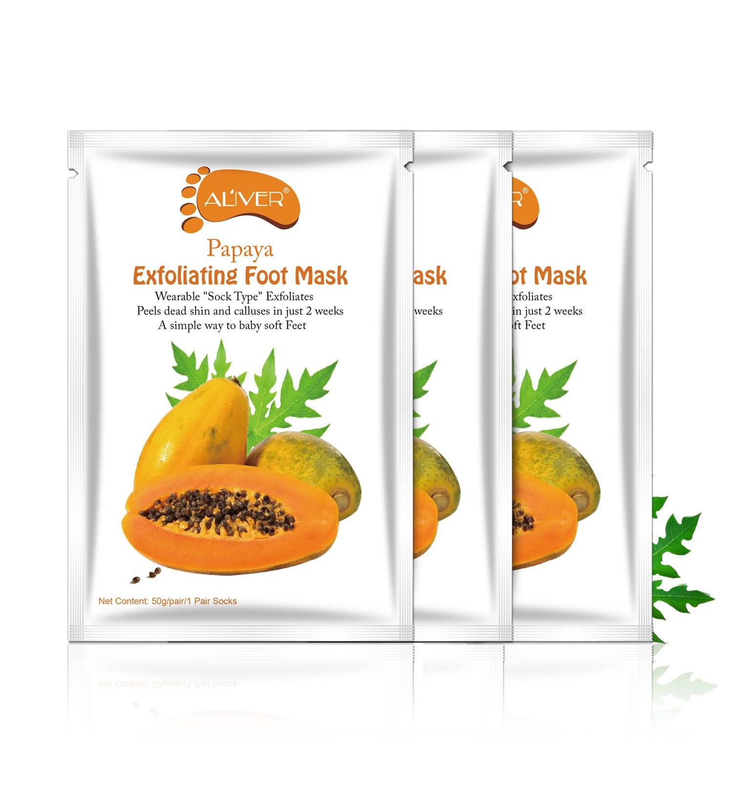 Foot Peel Mask 3 Pairs - Exfoliating Papaya Foot Mask for Dry Skin Removal and Heel Repair - Buy Online on GoSupps.com