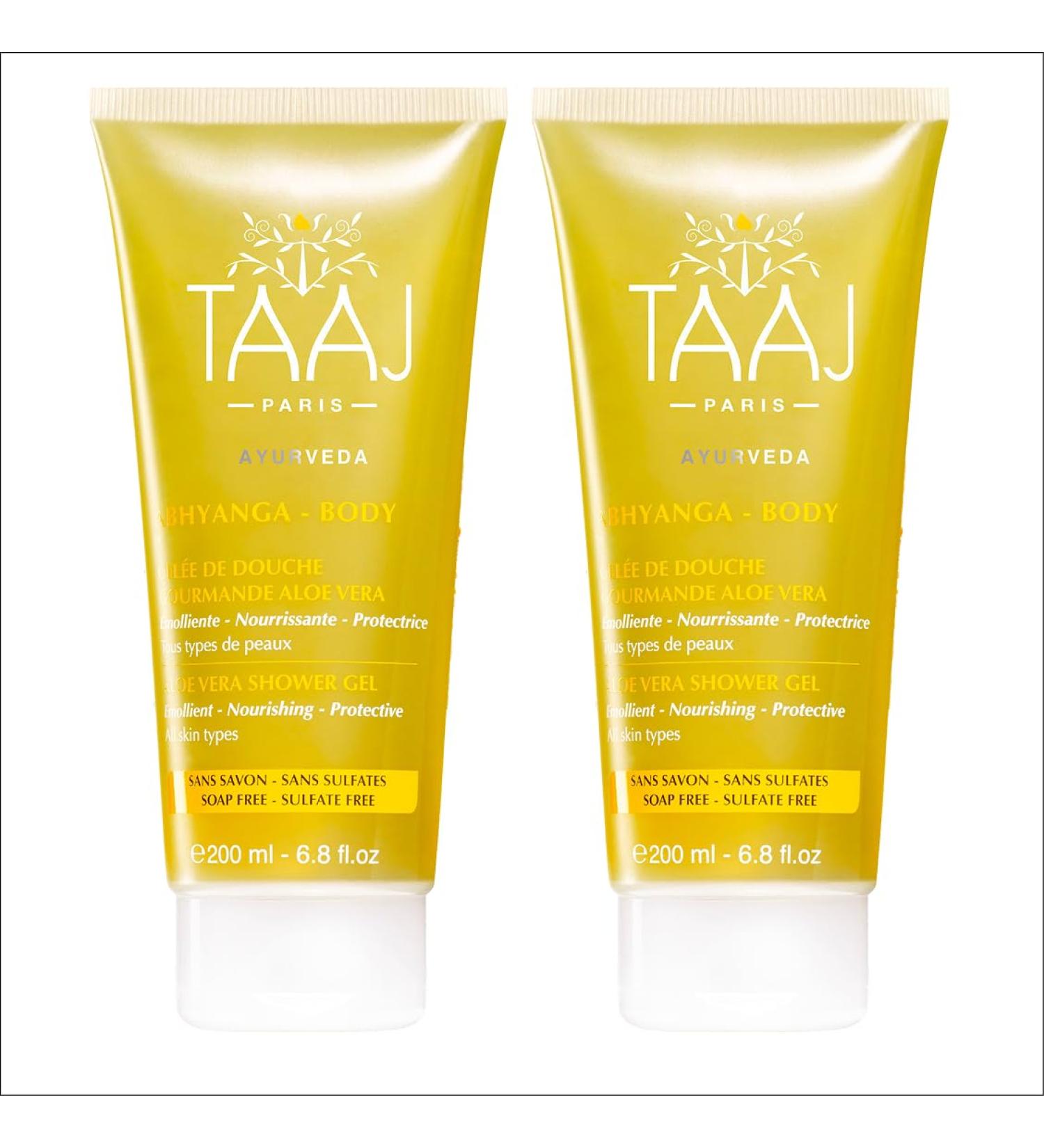  TAAJ TAAJ | Aloe Vera Abhyanga Shower Gel | Nourishes and hydrates the skin | Delicate melting lather | Made in France | Cruelty-free | Pack of 2 x 200 ml - Buy Online on GoSupps.com