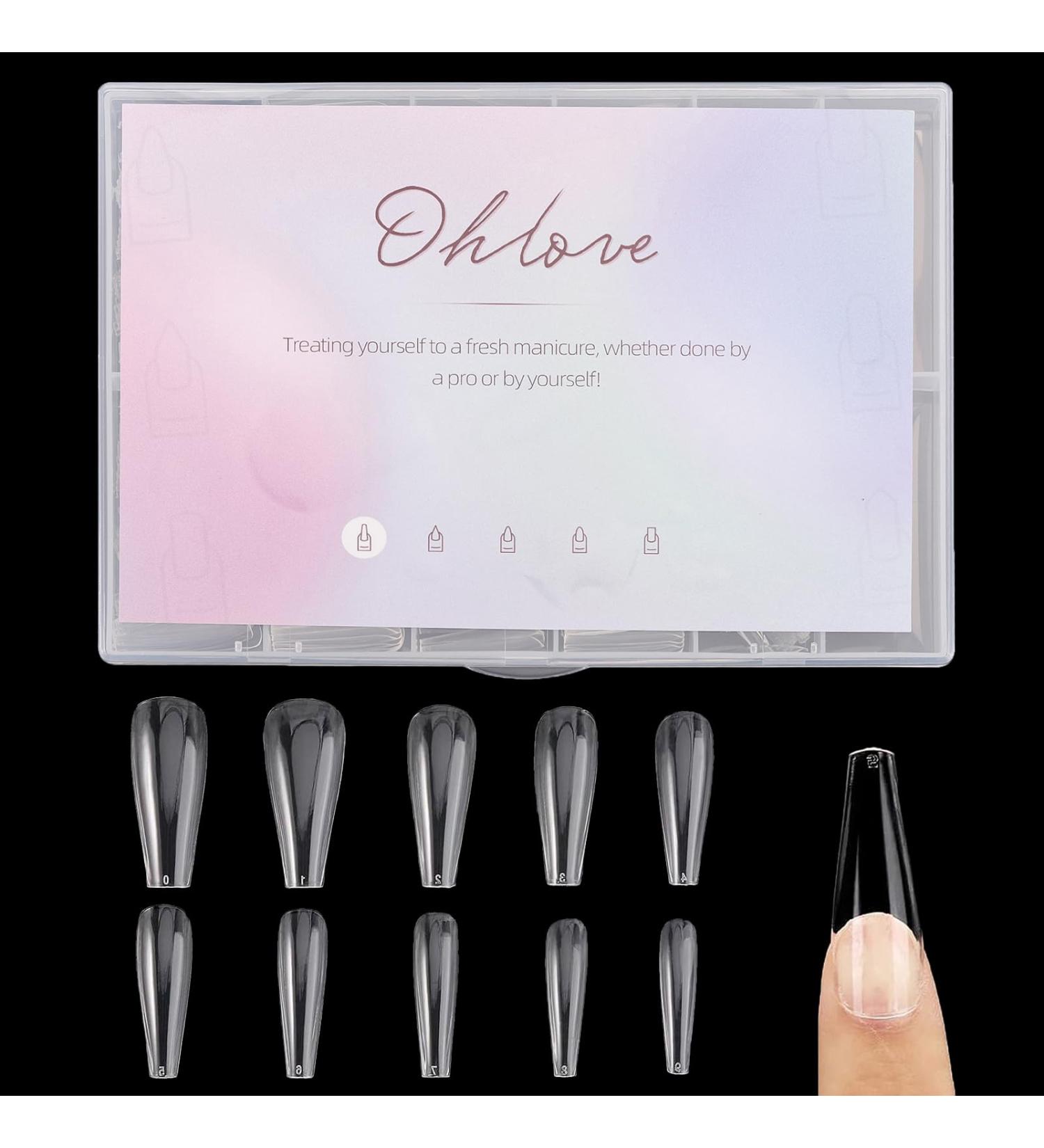 Coffin Full Cover Nail Tips 500pcs Clear Acrylic Nails with Case for Nail Salons and DIY Nail Art - Buy Online on GoSupps.com