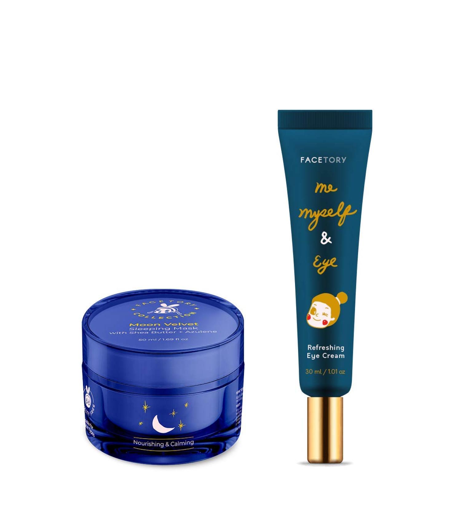 Facetory Me Myself & Eye Refreshing Eye Cream and Moon Velvet Sleeping Mask - Nourishing Moisturizing with Bifida Lysate Ferment & Shea Butter - Buy Online on GoSupps.com