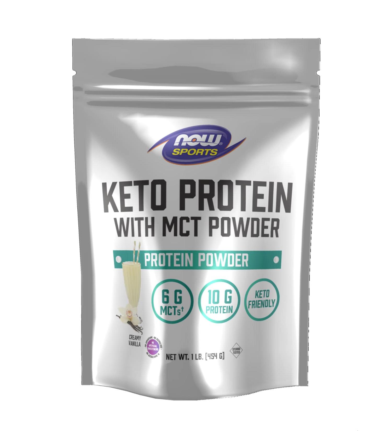 Now Foods Sports Keto Protein with MCT Powder - Creamy Vanilla 1 lb | Low Carb Supplement - Buy Online on GoSupps.com