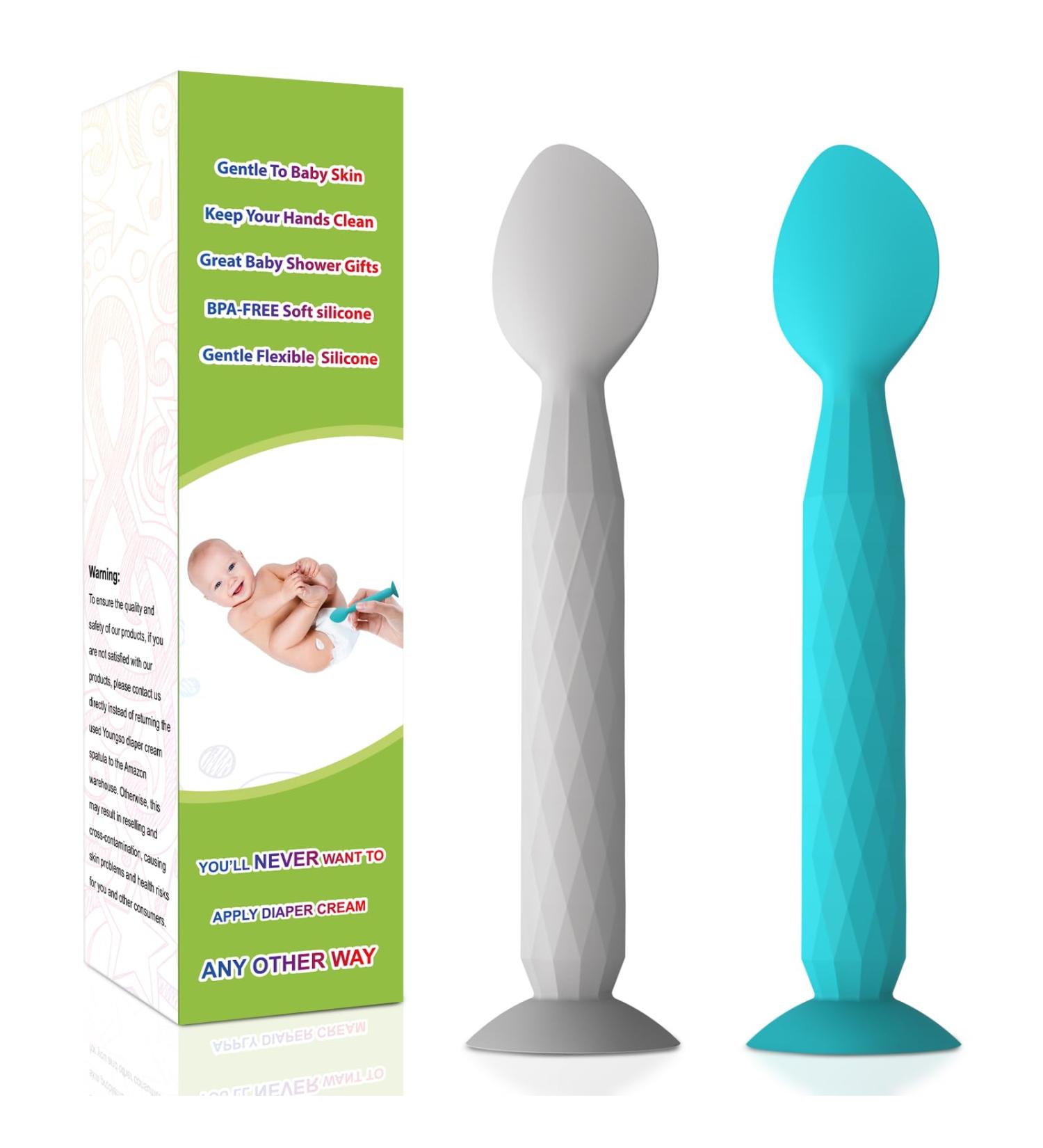 Youngso Diaper Cream Spatula - Hygienic Applicator with Suction Cup - Baby Essentials - 2 Pack (Blue & Gray) - Perfect Gift for Baby Shower - Buy Online on GoSupps.com