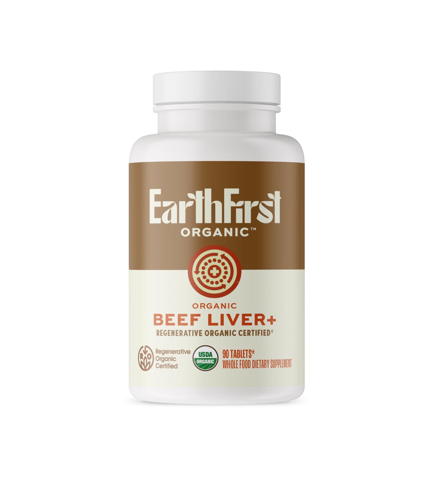 EarthFirst Organic Beef Liver+ Regenerative Organic Certified Grass-Fed Liver Supplement Natural Source of Iron Vitamin A & B12 Supports Energy Detox & Metabolic Health 90 Capsules - Buy Online on GoSupps.com