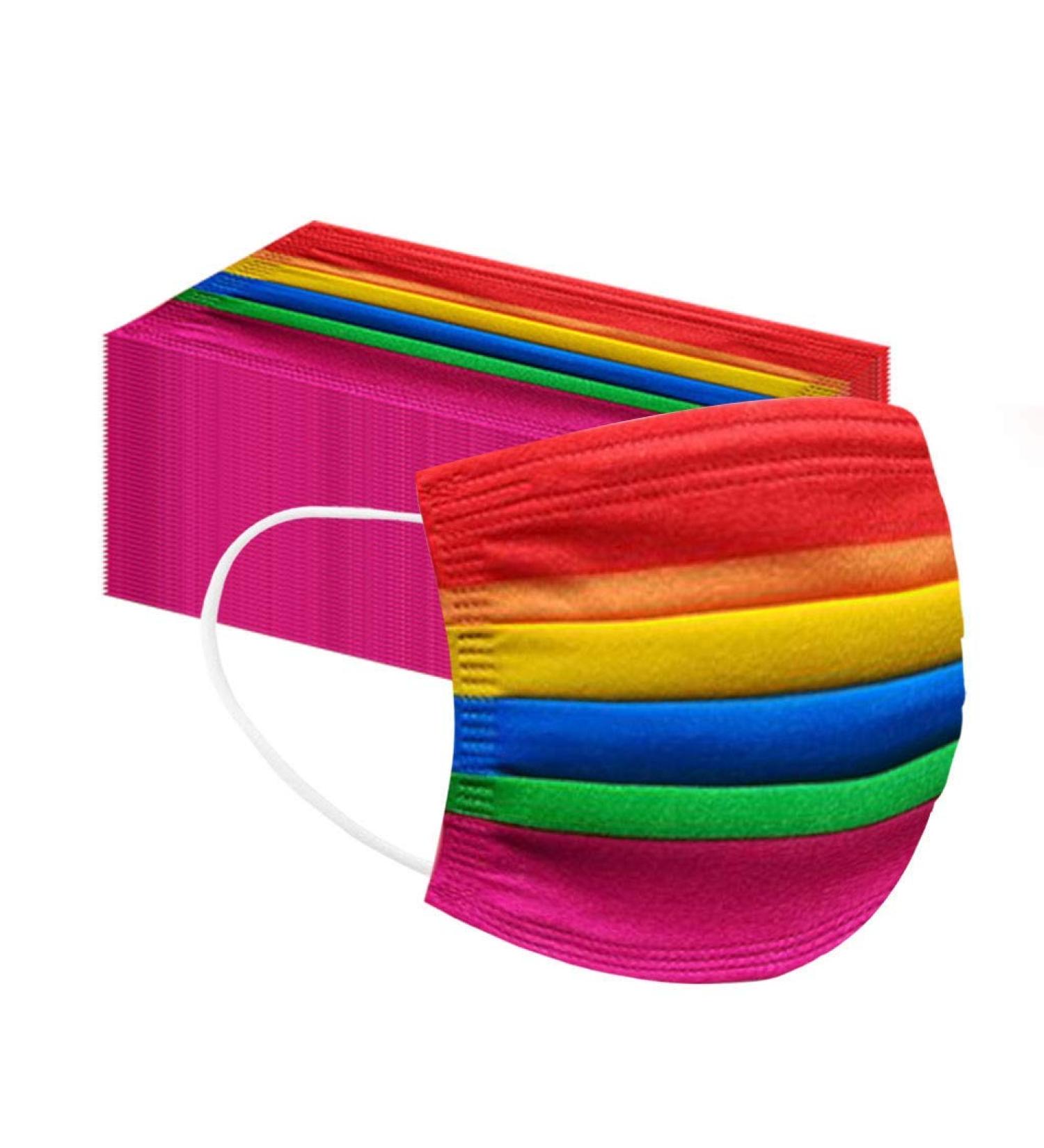 Rainbow Printed Disposable Face Masks for Kids/Adults - 50 PCS - High Breathability & Ventilation - Buy Online on GoSupps.com