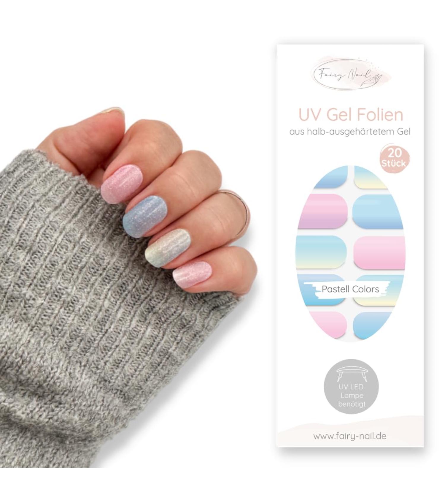 Fairy Nail UV Foils - Self-Adhesive Gel Nail Wraps (20 pcs) | Pastel Ombre Glitter - Perfect for Easy Nail Art - Buy Online on GoSupps.com