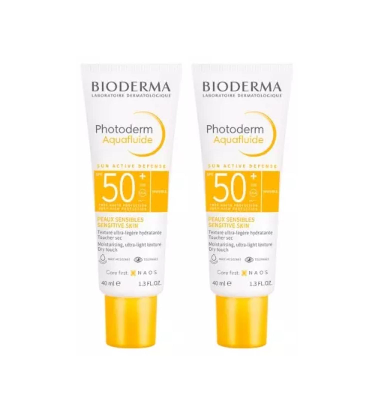 Photoderm | Aquafluide | Sun Active Defense | Multi-Resistant & Tol rant | Hydrate & Prot ge | SPF50+ | Peaux Sensibles | Texture ultra-l g re | Fabriqu e en France | Lot de 2x40mL