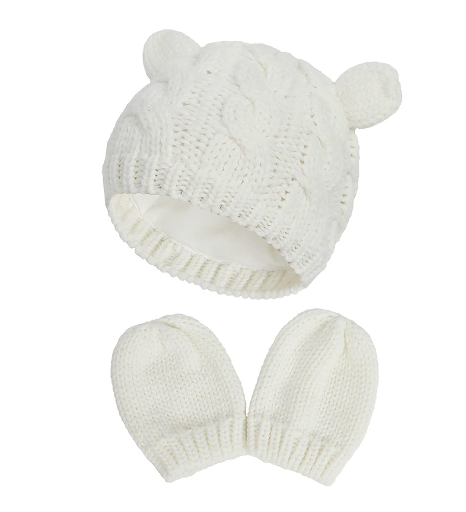 XYIYI Newborn Baby Winter Beanie Hat Mitten Set - Infant Toddler Knitted Hat Glove Set for Boys Girls 6-18 Months - White - Buy Online on GoSupps.com
