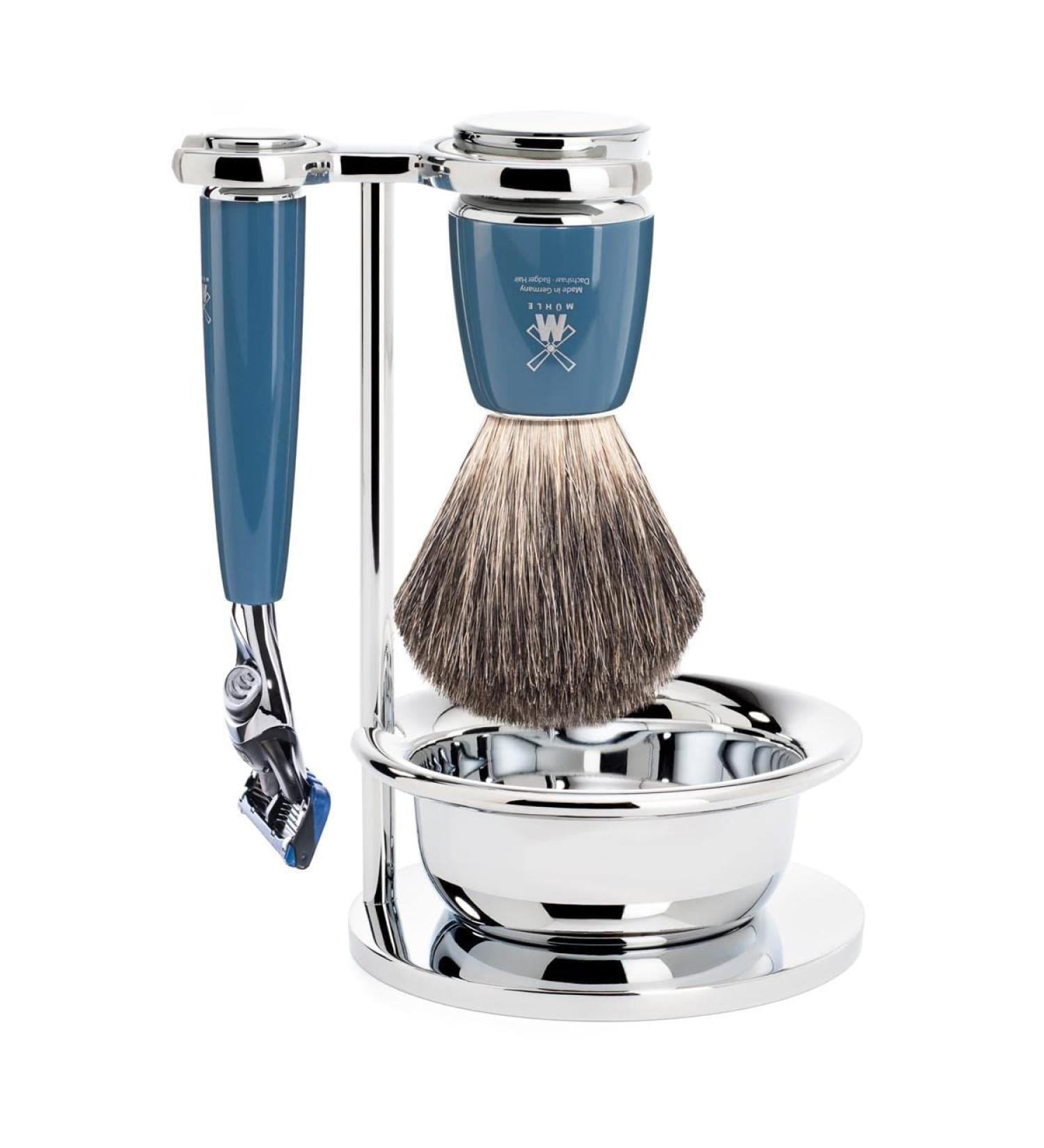 Buy M HLE Rytmo Shaving Set - 3 Pieces Pure Badger Hair Brush & Gillette-Compatible Holder with Bowl Premium Petrol Resin Handle - International Shipping Available - Buy Online on GoSupps.com