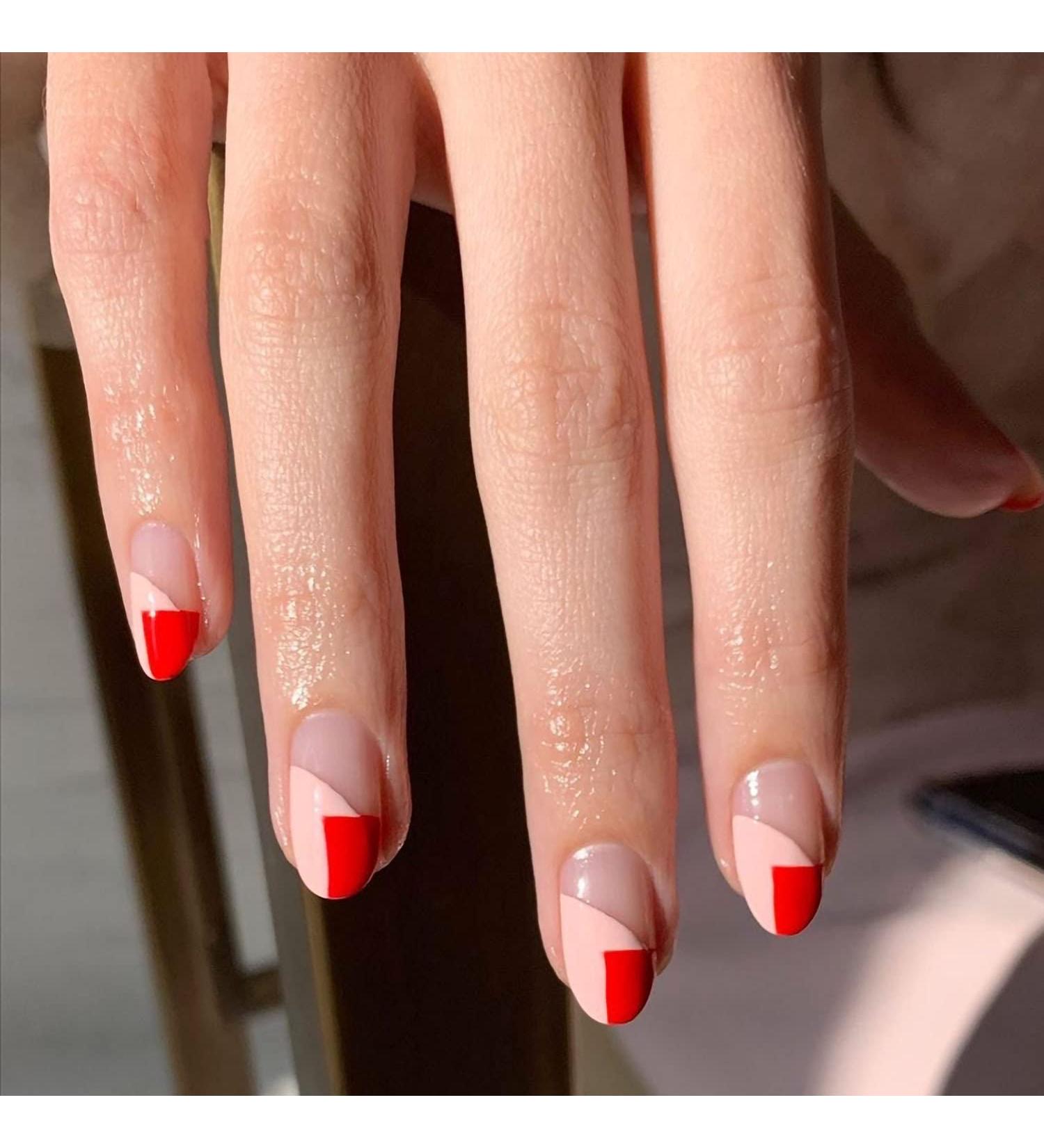 Red Stiletto Press-On Nails | Oval Short False Nails for Women & Girls | 24PCS Nail Art Set | International Shipping - Buy Online on GoSupps.com