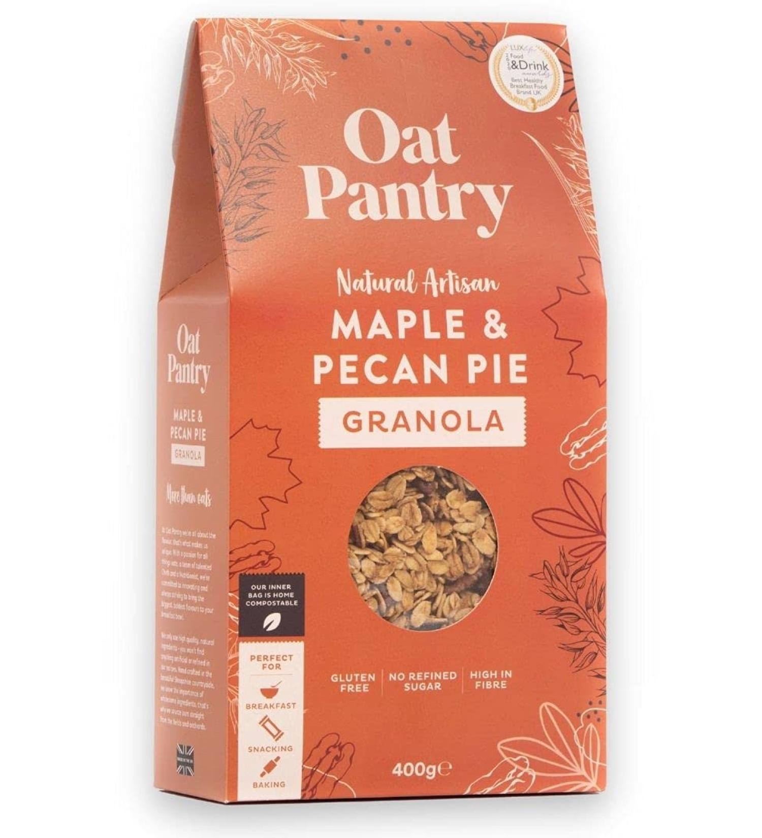 Oat Pantry Maple & Pecan Pie Granola 400g (10 Servings) | 100% Natural Gluten Free High in Fibre Vegan No Refined Sugar | Made in UK - Buy Online on GoSupps.com