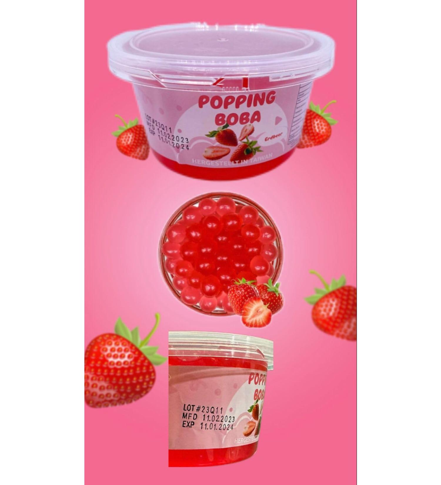 Bobatra.de Premium Strawberry Popping Boba Pearls 490g - Authentic Taiwanese Bubble Tea Toppings for International Shipping - Buy Online on GoSupps.com