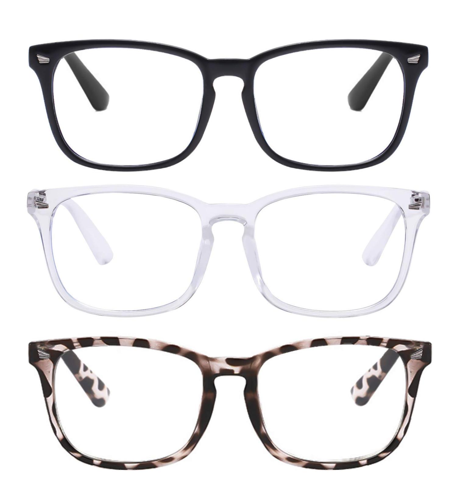 Blue Light Blocking Reading Glasses | Anti Glare UV Ray Protection | Square Nerd Eyeglasses for Men and Women - 1.5x Magnification (Black/White/Leopard) - Buy Online on GoSupps.com