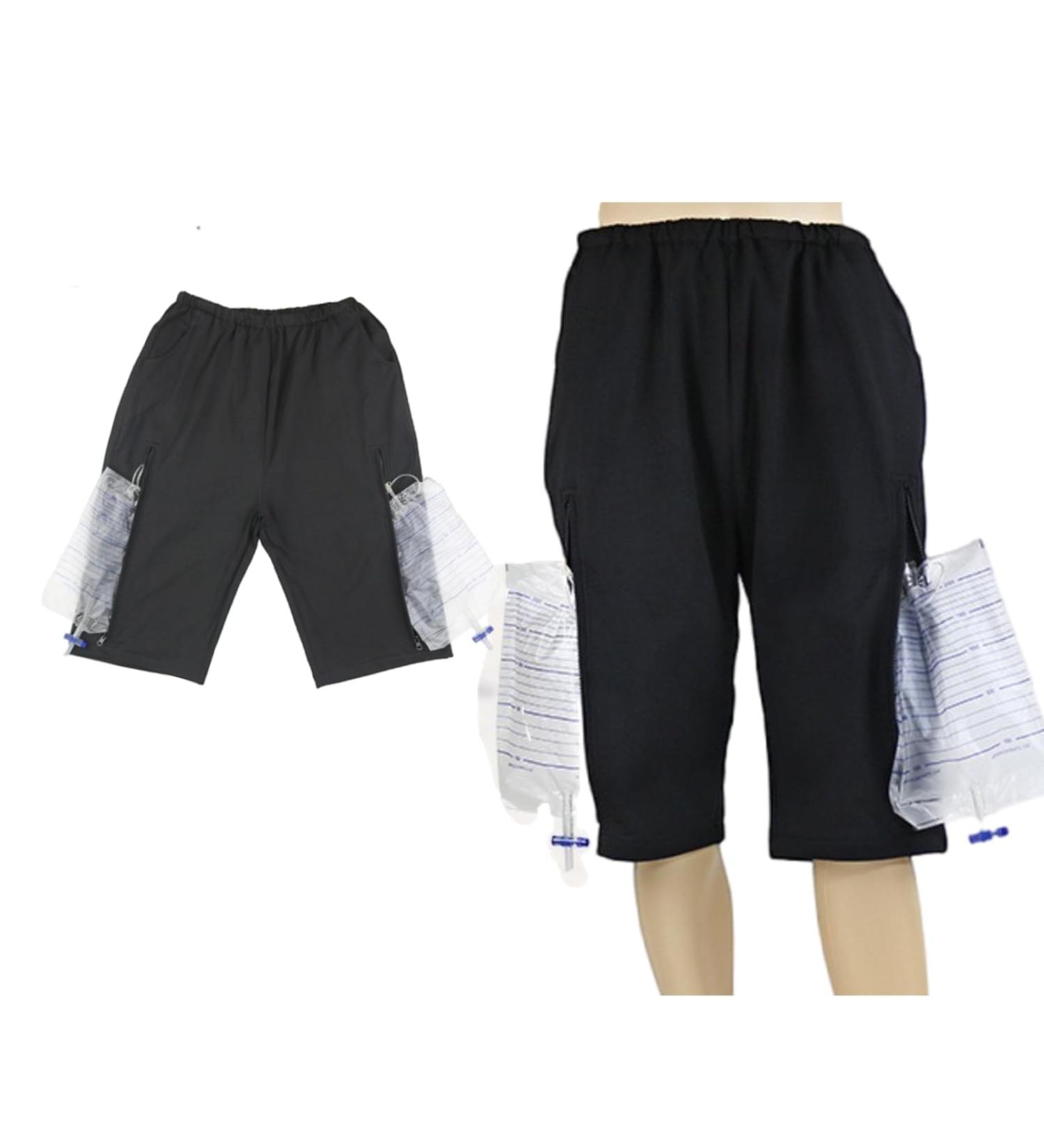 Urine Bag Holder Pants | Catheter Leg Bag Cropped Pants with Pockets for Biliary Nephrostomy & Cystostomy - Medium Black - Buy Online on GoSupps.com