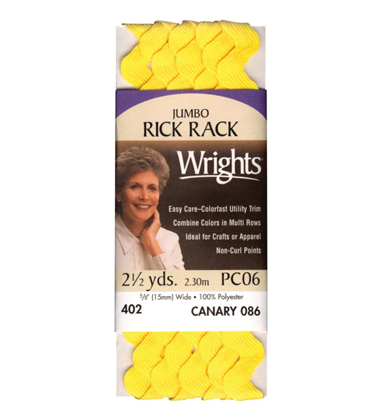 Wrights Jumbo Rickrack 5/8 X2-1/2yd  Canary