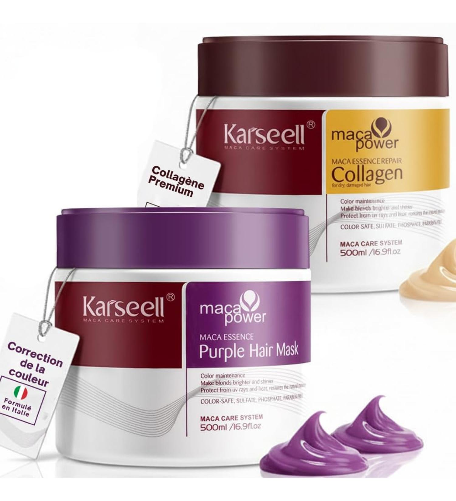 Karseell MACA CARE SYSTEM Karseell MACA CARE SYSTEM Collagen Moisturising Repairing Mask + Purple Anti-Yellowing Tonalising Hair Damaged Blonde Grey White Anti-Frizz Sulfate Free 2 x 500 ml - Buy Online on GoSupps.com