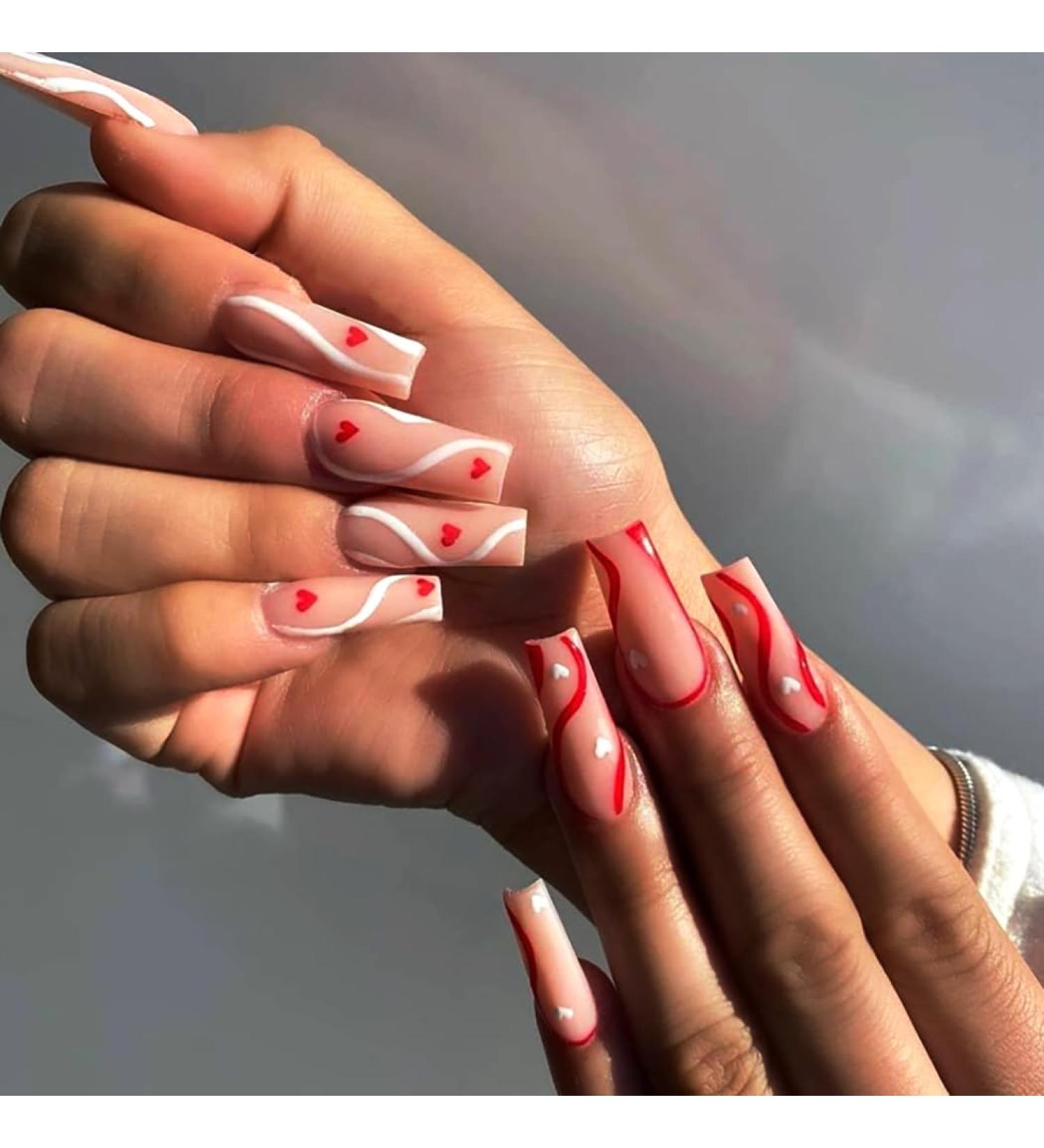 Brishow Valentine's Day Artificial Nails - Red Heart Ballerina Press-On Acrylics 24 Long Stick-On Nails for Women & Girls - Buy Online on GoSupps.com